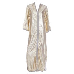 1960s Vintage Gold Lame Moroccan Caftan Evening Dress with Braided Trim