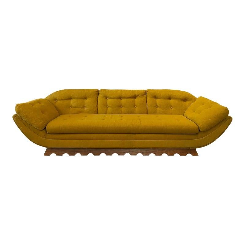 1960s Vintage Gondola Sofa in the Manner of Adrian Pearsall with Scalloped Base