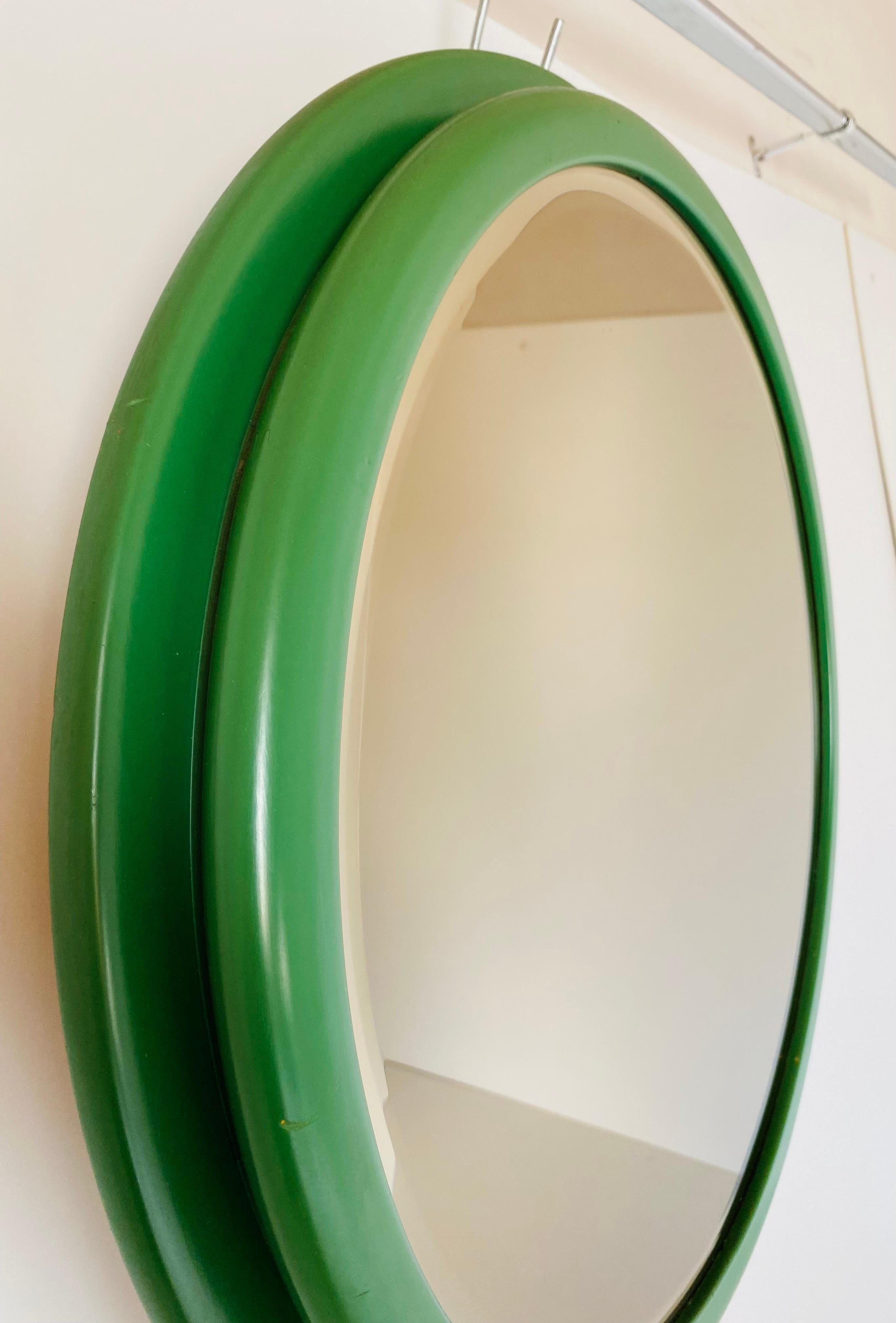 Mid-Century Modern Vintage Green Round Wall Mirror, Italy 1960s For Sale