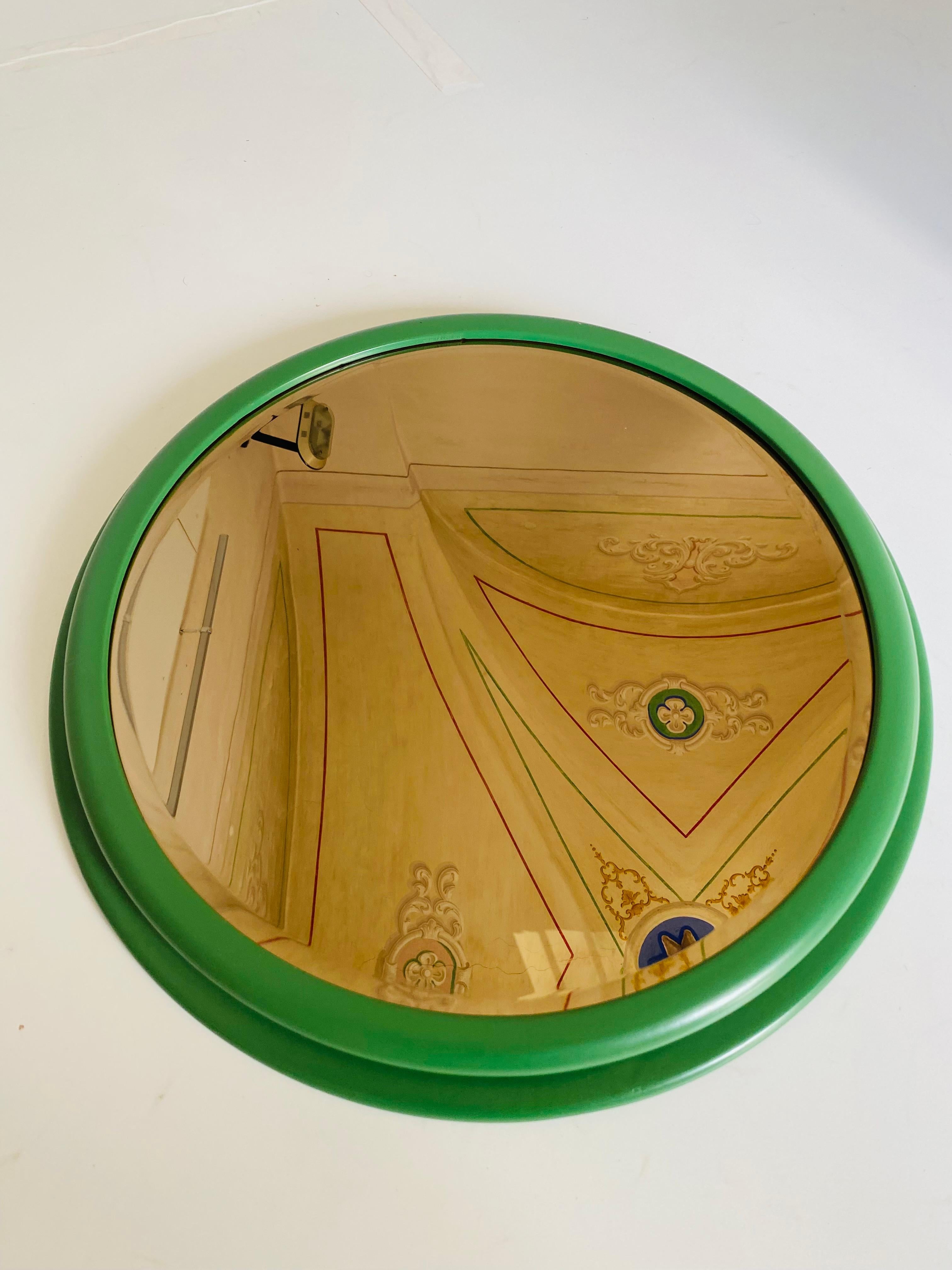 Mid-20th Century Vintage Green Round Wall Mirror, Italy 1960s For Sale