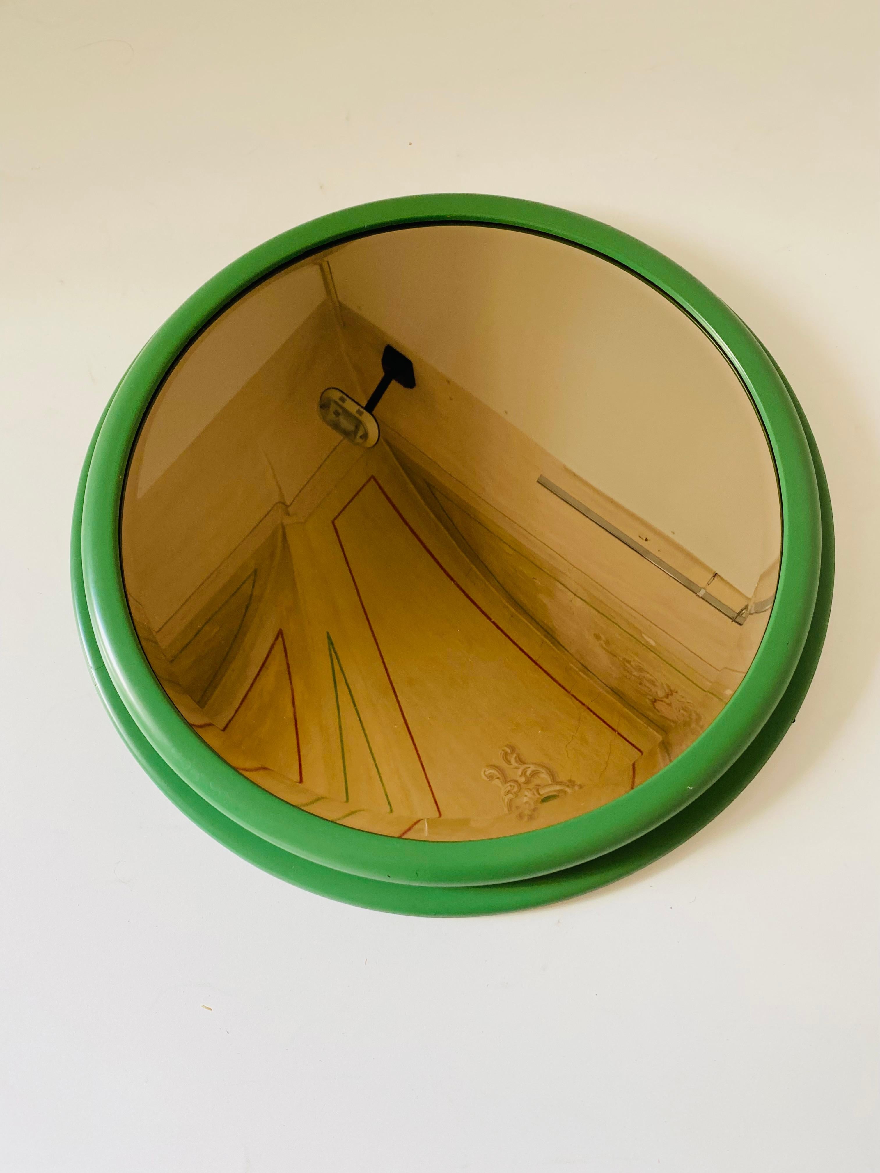 Glass Vintage Green Round Wall Mirror, Italy 1960s For Sale