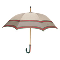 1960s Vintage Gucci Cotton Doorman Umbrella with Classic Red Green Webbing