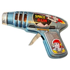 1960s Vintage Haji Japanese Tin Toy Friction Litho Astronaut Rocket Space Gun