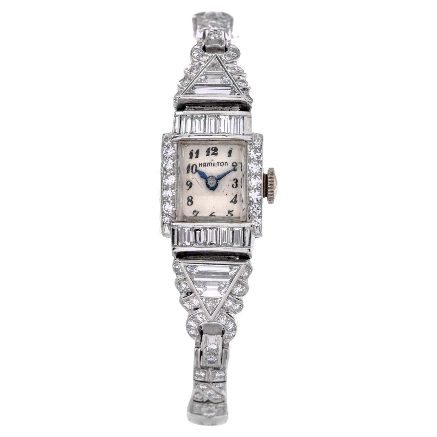 1960s Vintage Hamilton Diamond Platinum Ladies Cocktail Watch at ...