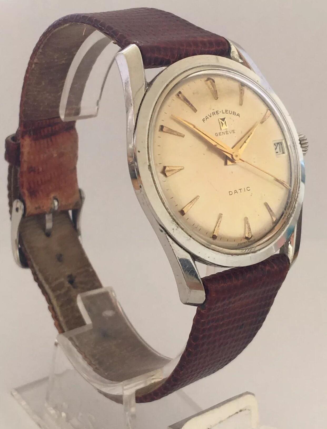 
1960s Vintage Manual Fabre-Leuba Geneve Datic.

This watch is working and ticking well. The strap is a bit worn.