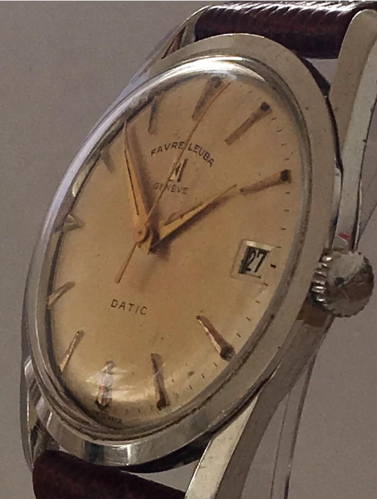 1960s Vintage Hand-Winding Fabre-Leuba Geneve Datic For Sale 1