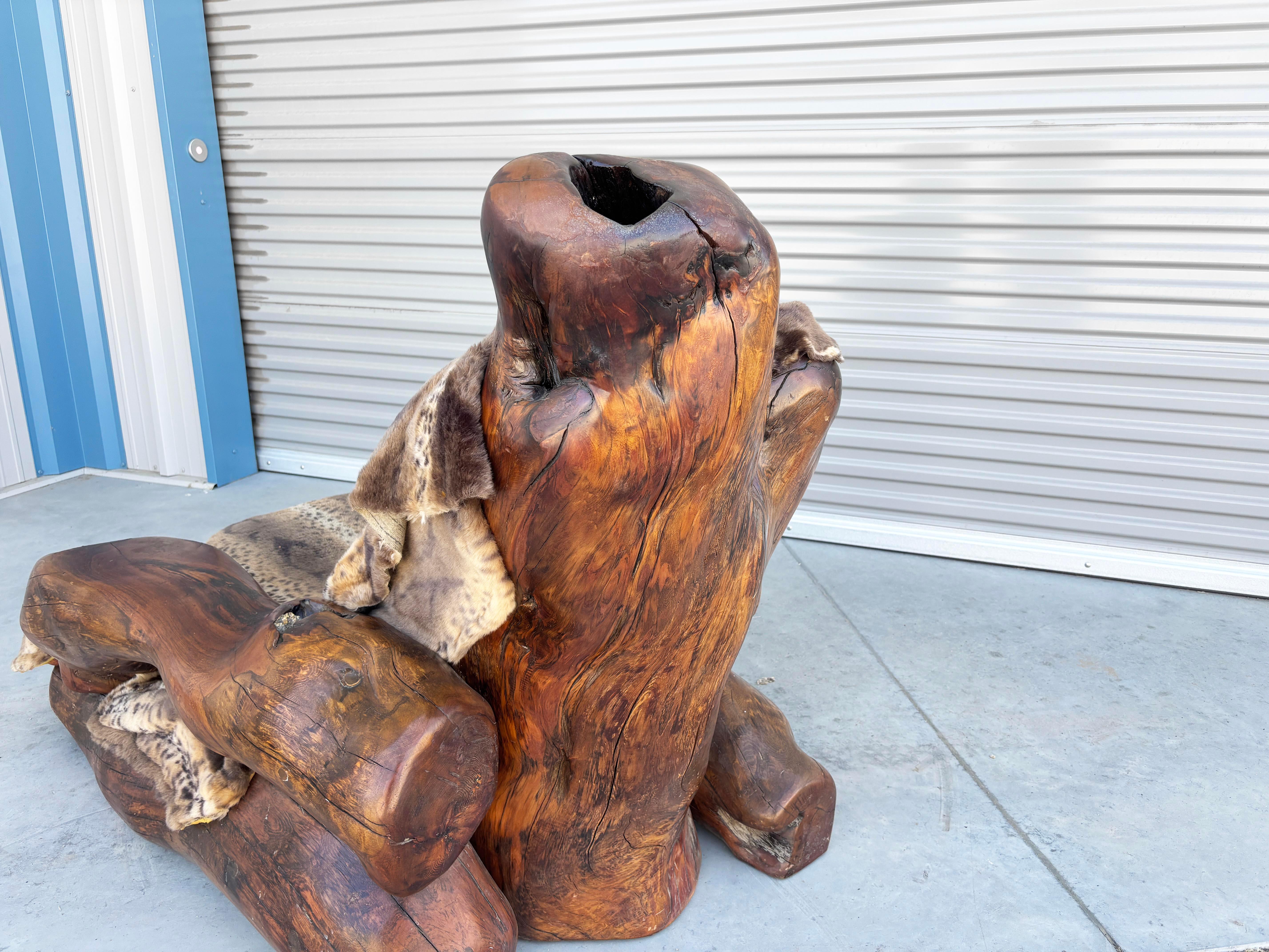 1960er Jahre Vintage Handcrafted Burl Redwood Stuhl und Ottoman im Angebot 5