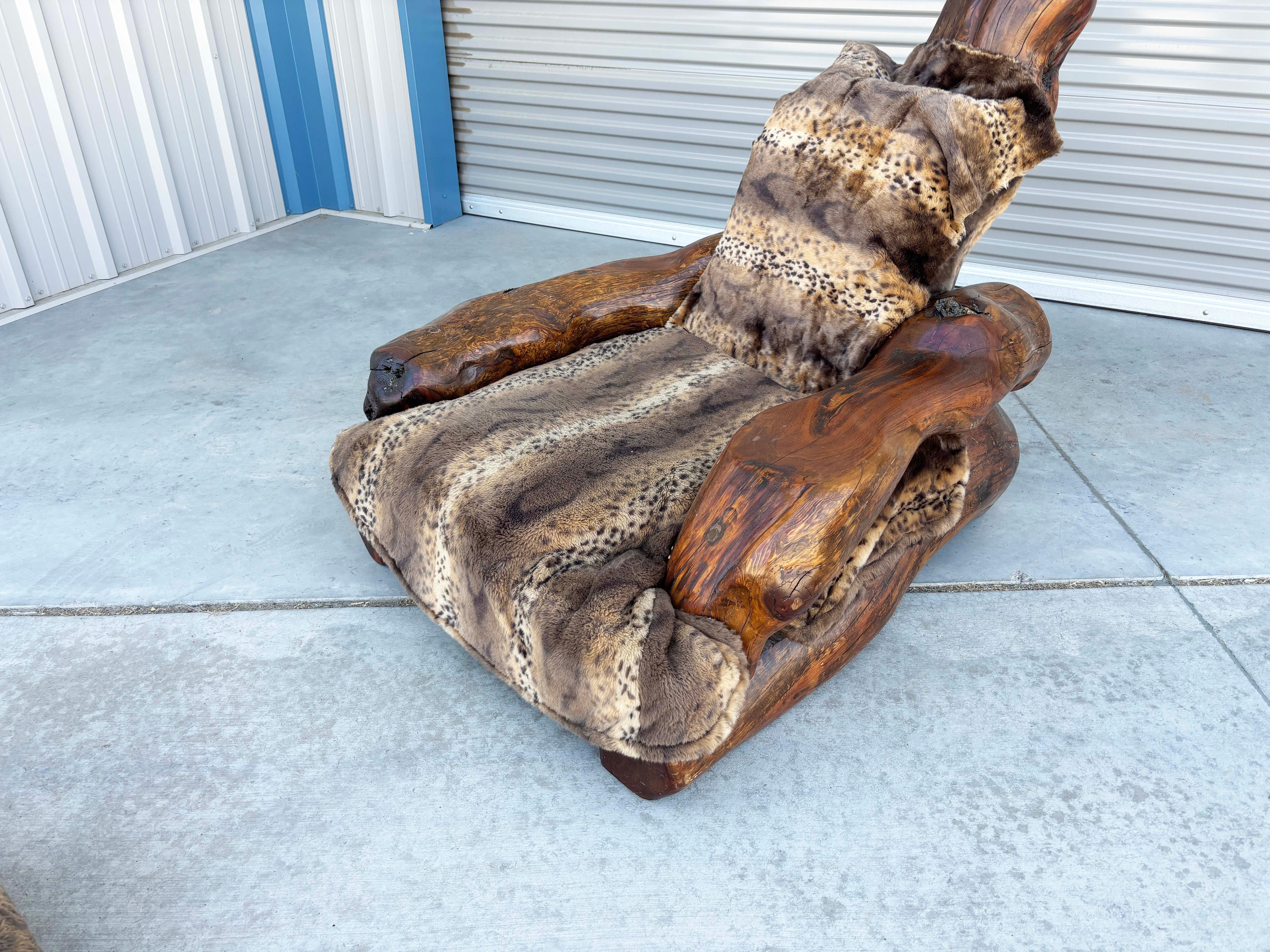 1960er Jahre Vintage Handcrafted Burl Redwood Stuhl und Ottoman im Zustand „Gut“ im Angebot in North Hollywood, CA