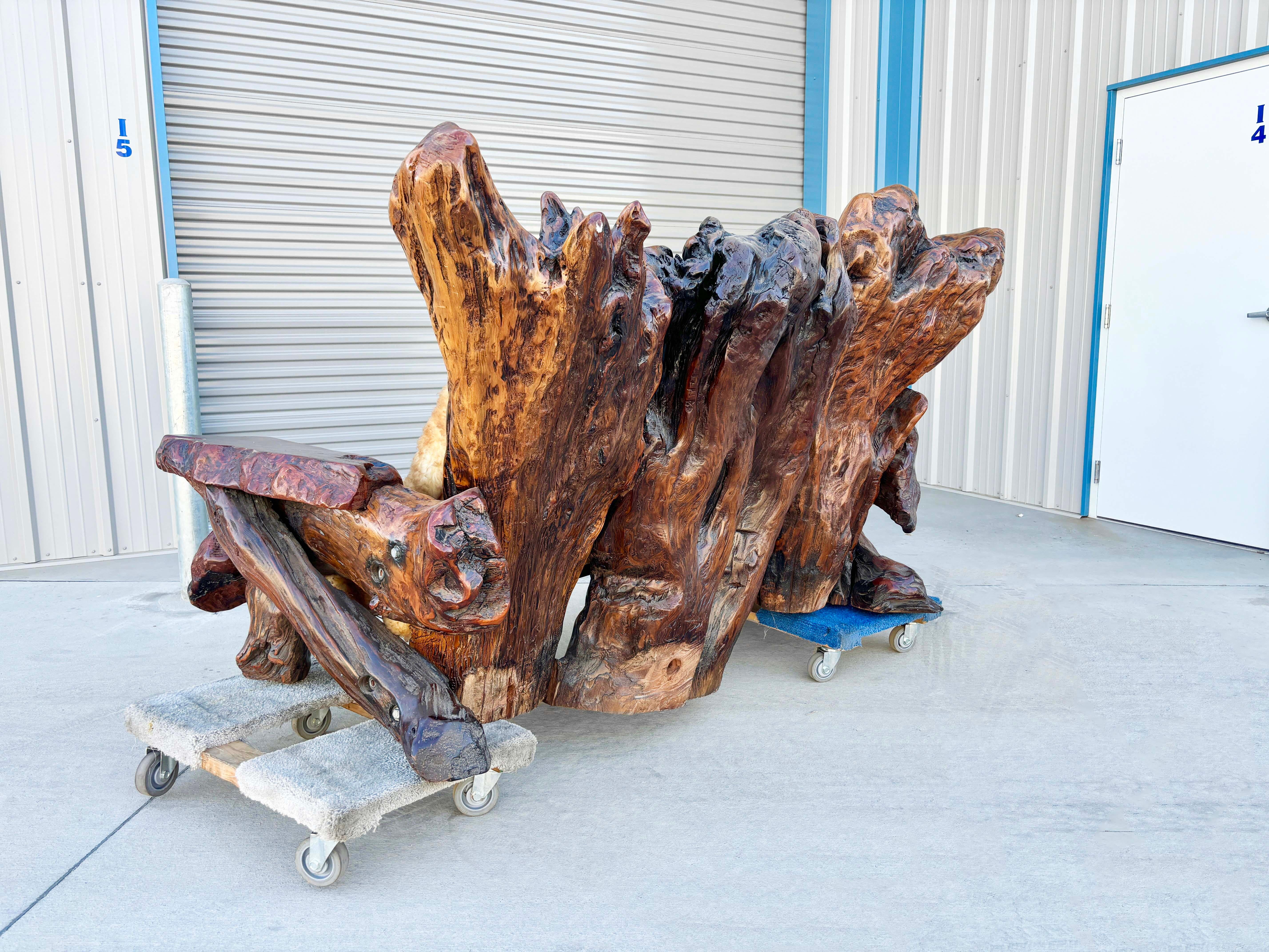 1960s Vintage Handcrafted Burl Redwood Sofa For Sale 3