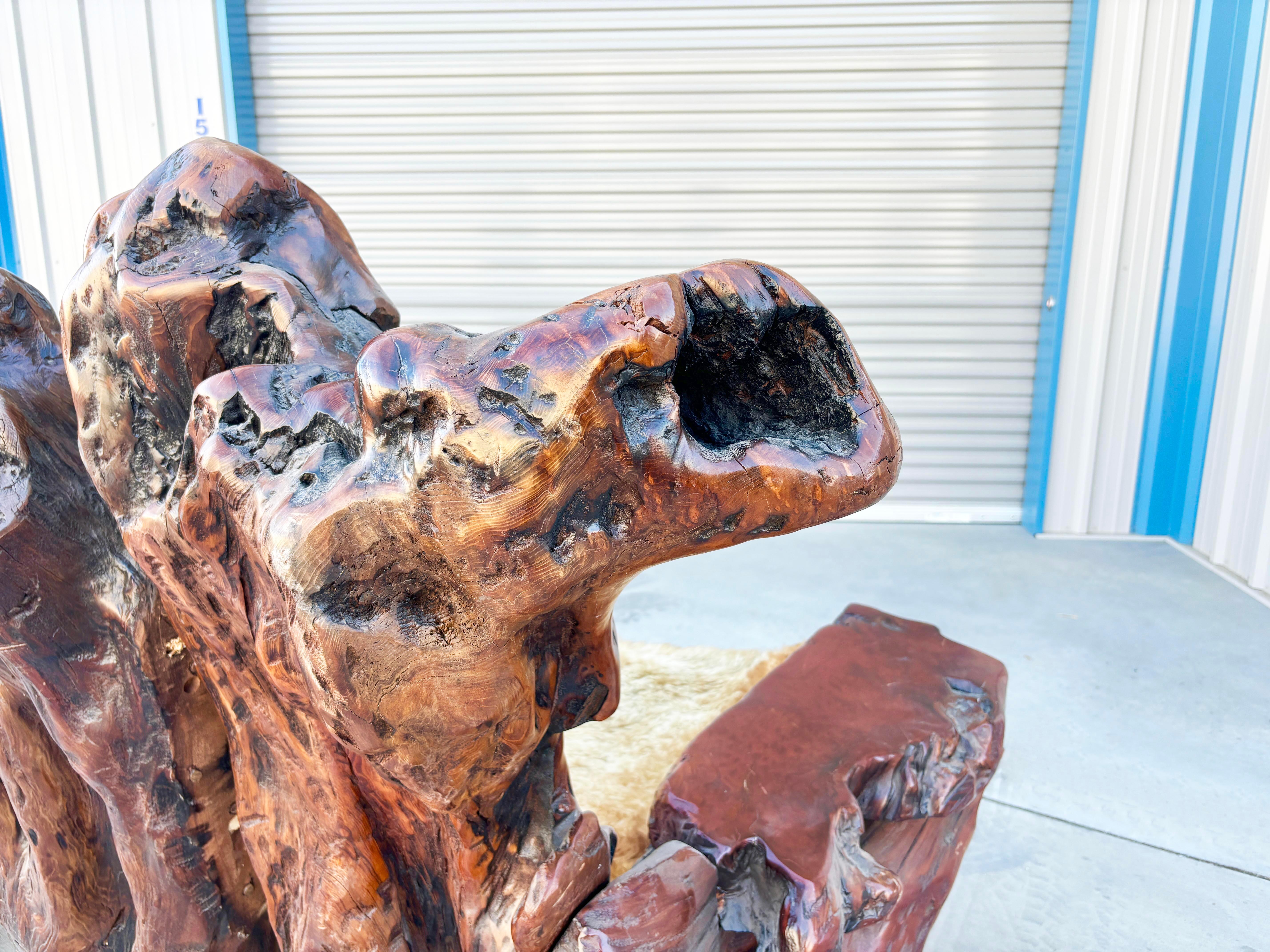 1960s Vintage Handcrafted Burl Redwood Sofa For Sale 6