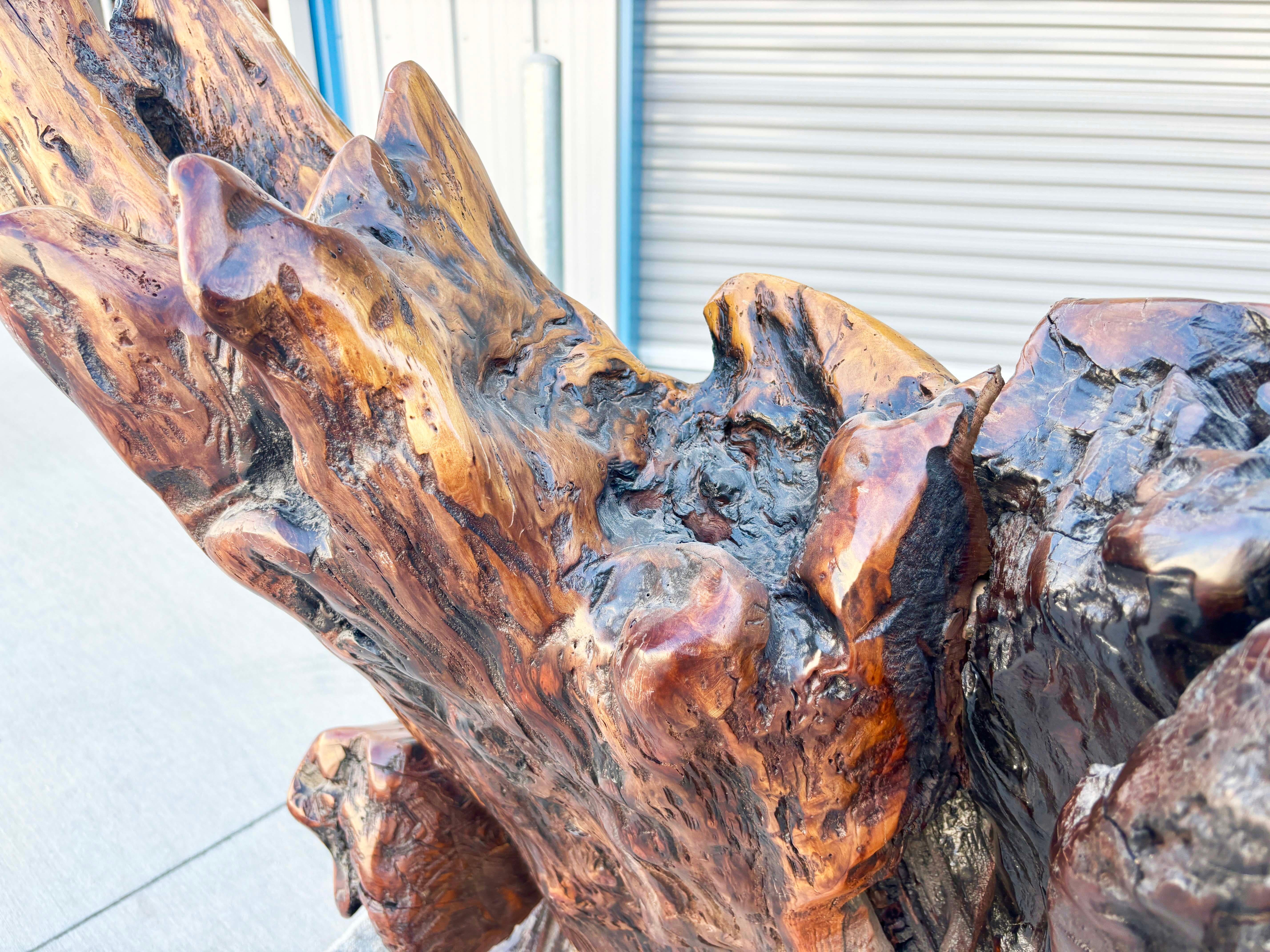 1960s Vintage Handcrafted Burl Redwood Sofa For Sale 7