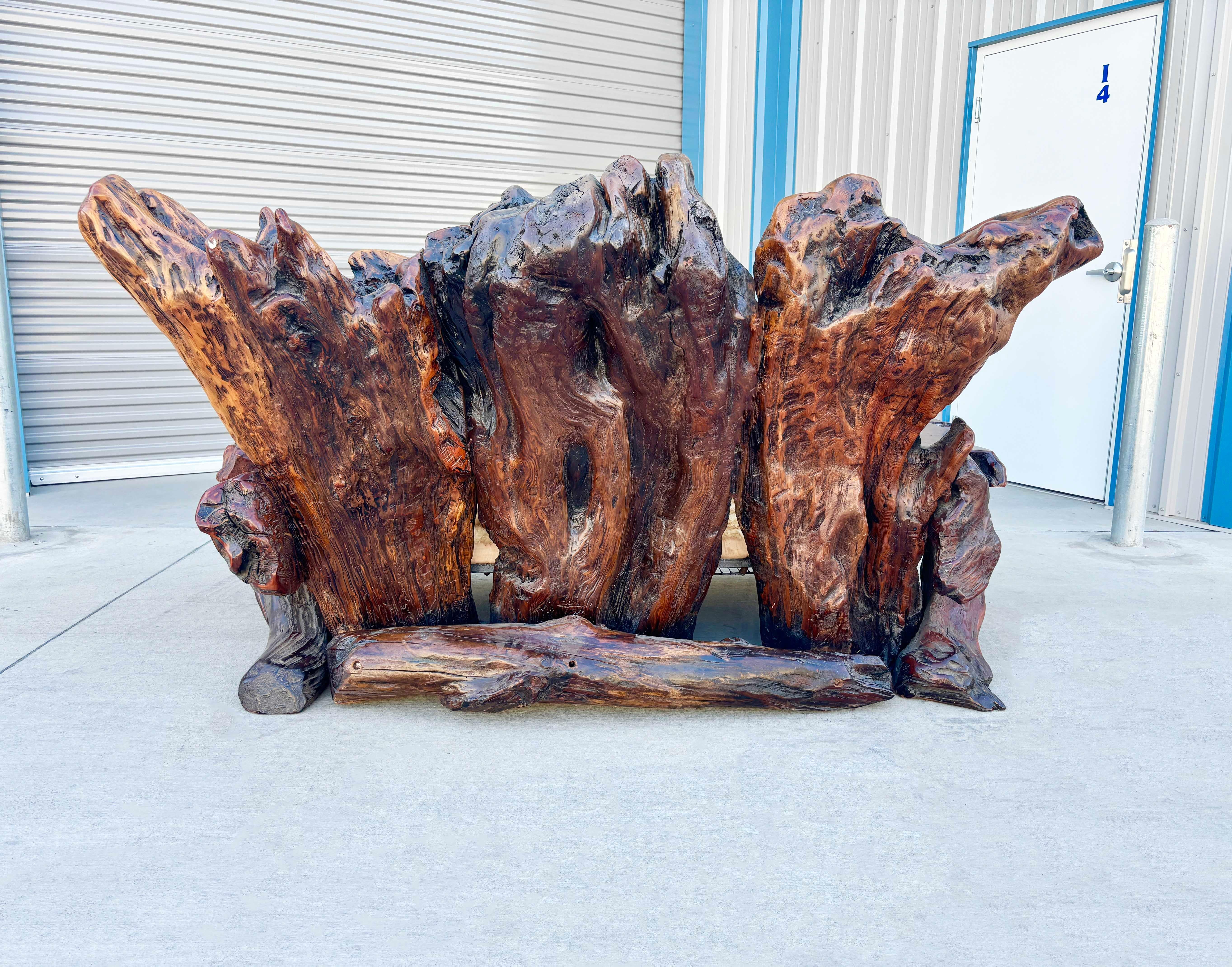 1960s Vintage Handcrafted Burl Redwood Sofa For Sale 8