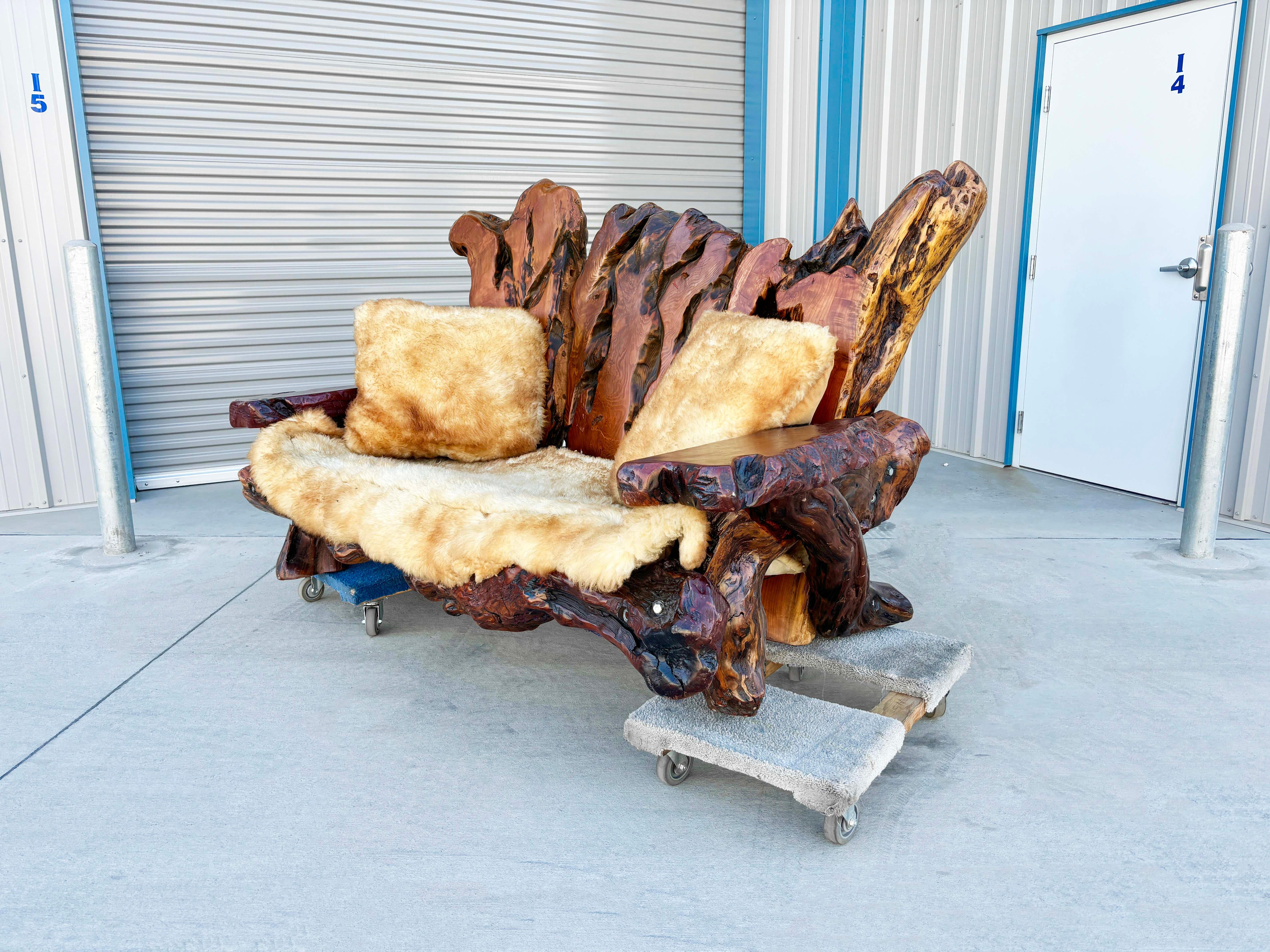 American 1960s Vintage Handcrafted Burl Redwood Sofa For Sale