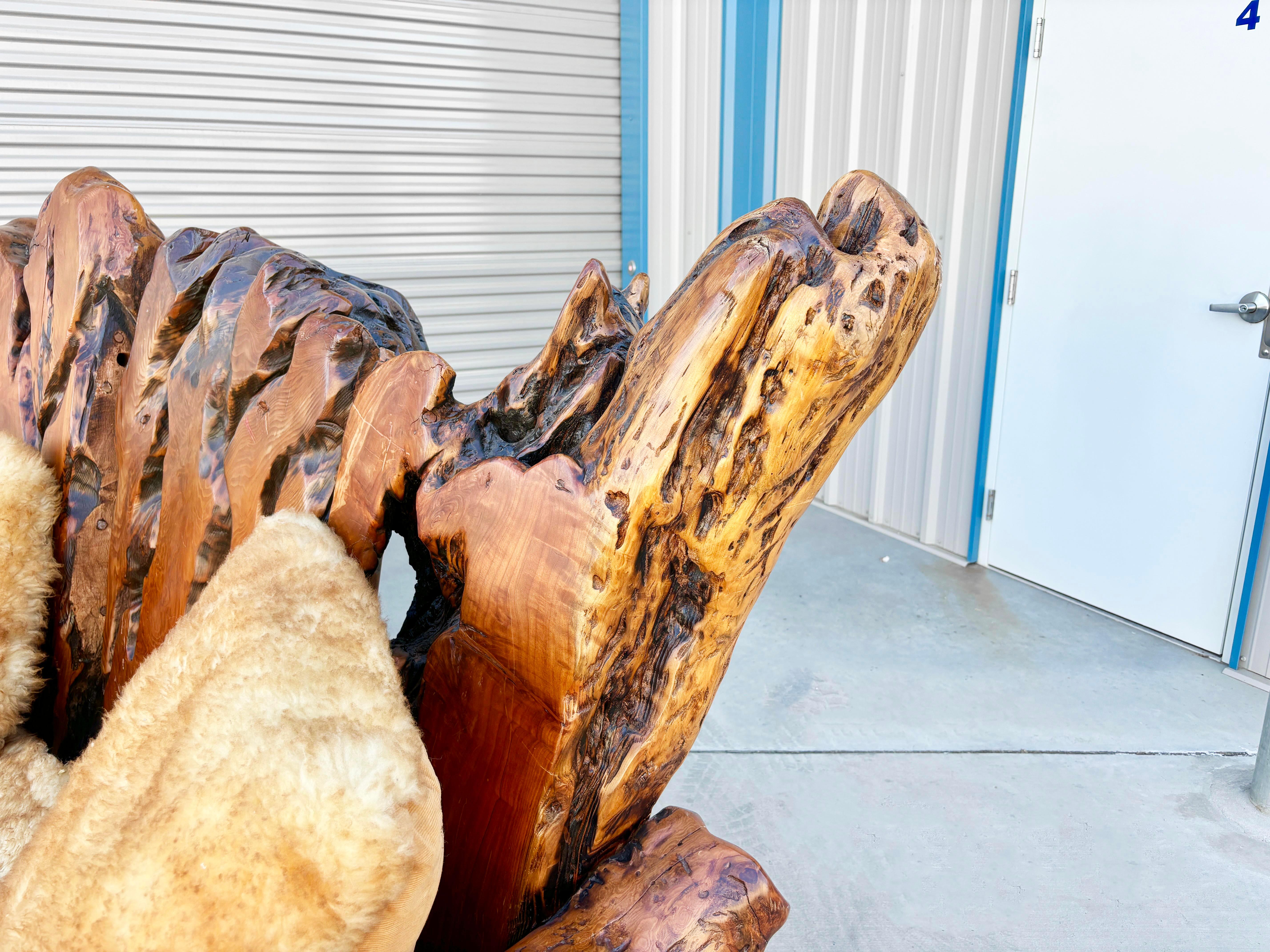 1960s Vintage Handcrafted Burl Redwood Sofa In Good Condition For Sale In North Hollywood, CA