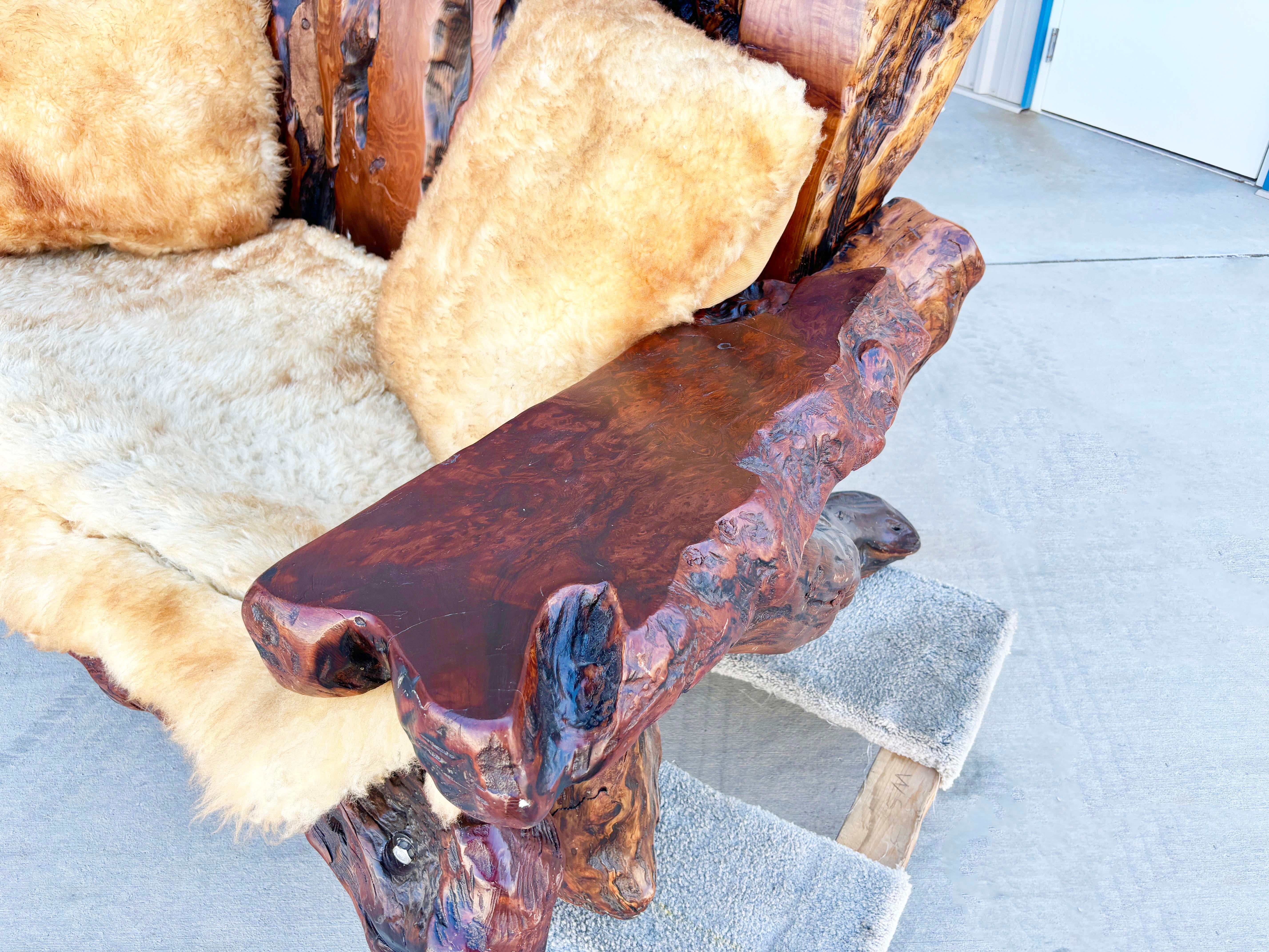 Mid-20th Century 1960s Vintage Handcrafted Burl Redwood Sofa For Sale