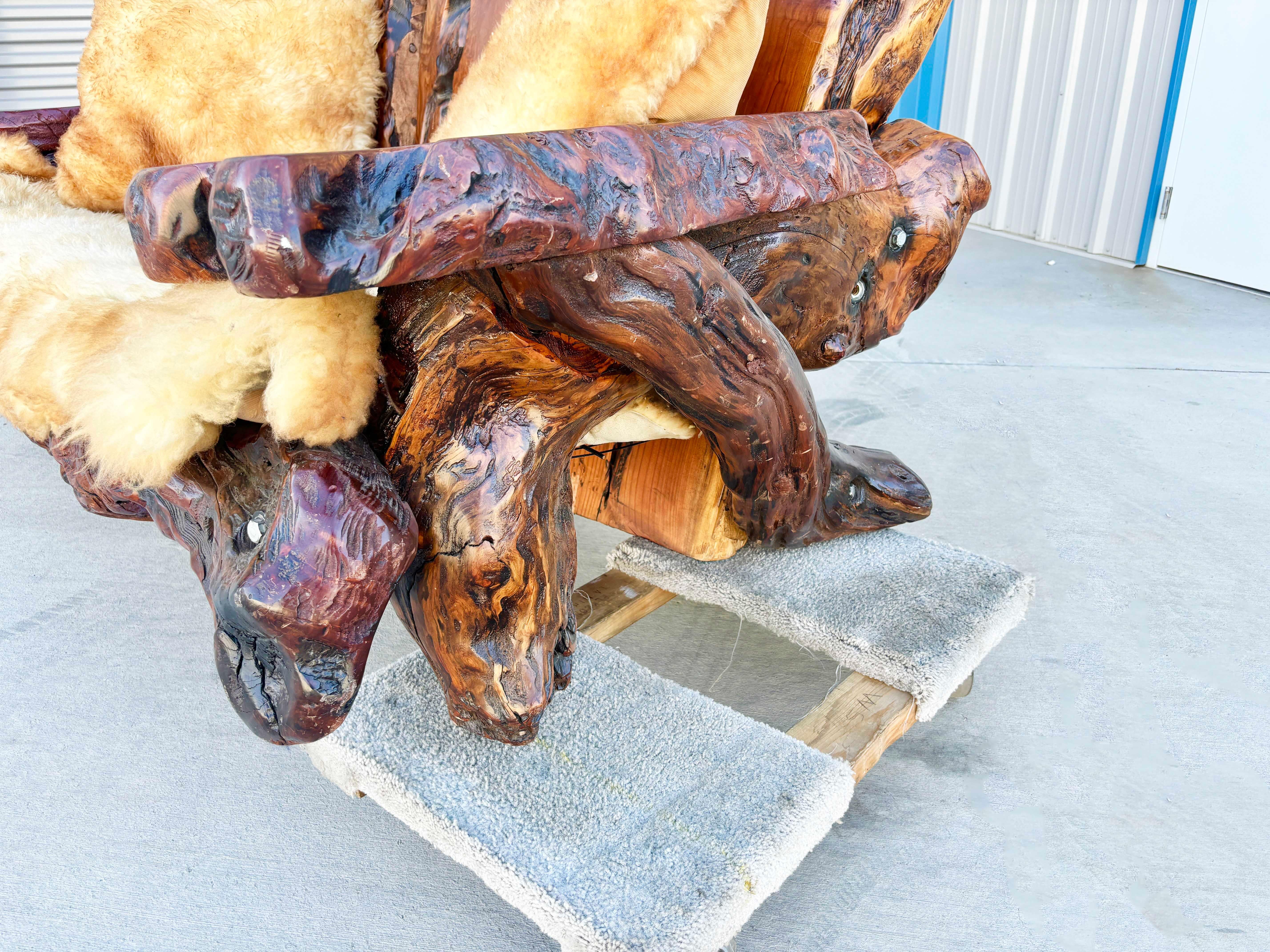 1960s Vintage Handcrafted Burl Redwood Sofa For Sale 2