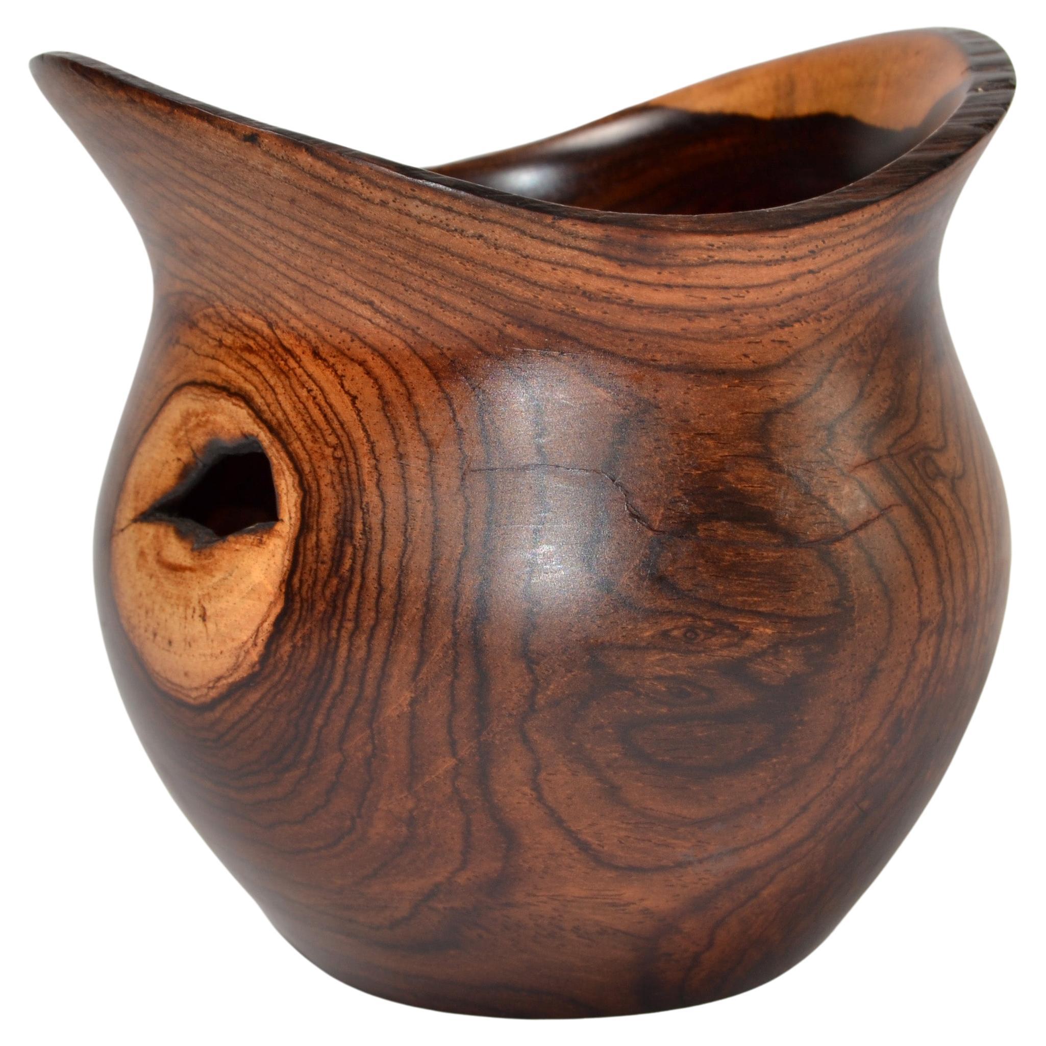 1960s Vintage Handcrafted Cockhill Crafts Style Sculptural Turned Yew Wood Vase  For Sale