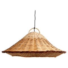 1960s Vintage Handwoven Rattan Pendant, South of France 1960s Vintage Handwoven Rattan Pendant, South of France