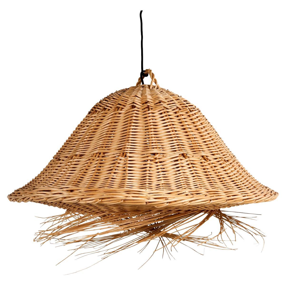 1960s Vintage Handwoven Rattan Pendant, South of France For Sale
