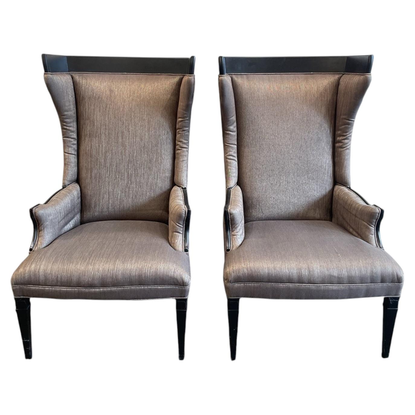 1960s Vintage High Back Wing Chairs - A Pair For Sale