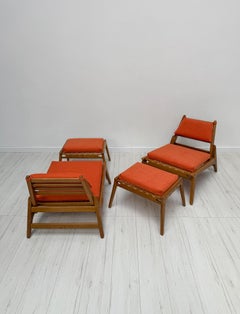 1960s Vintage Hunting Chair Lounge Seating Set + Ottomans by Heinz Heger