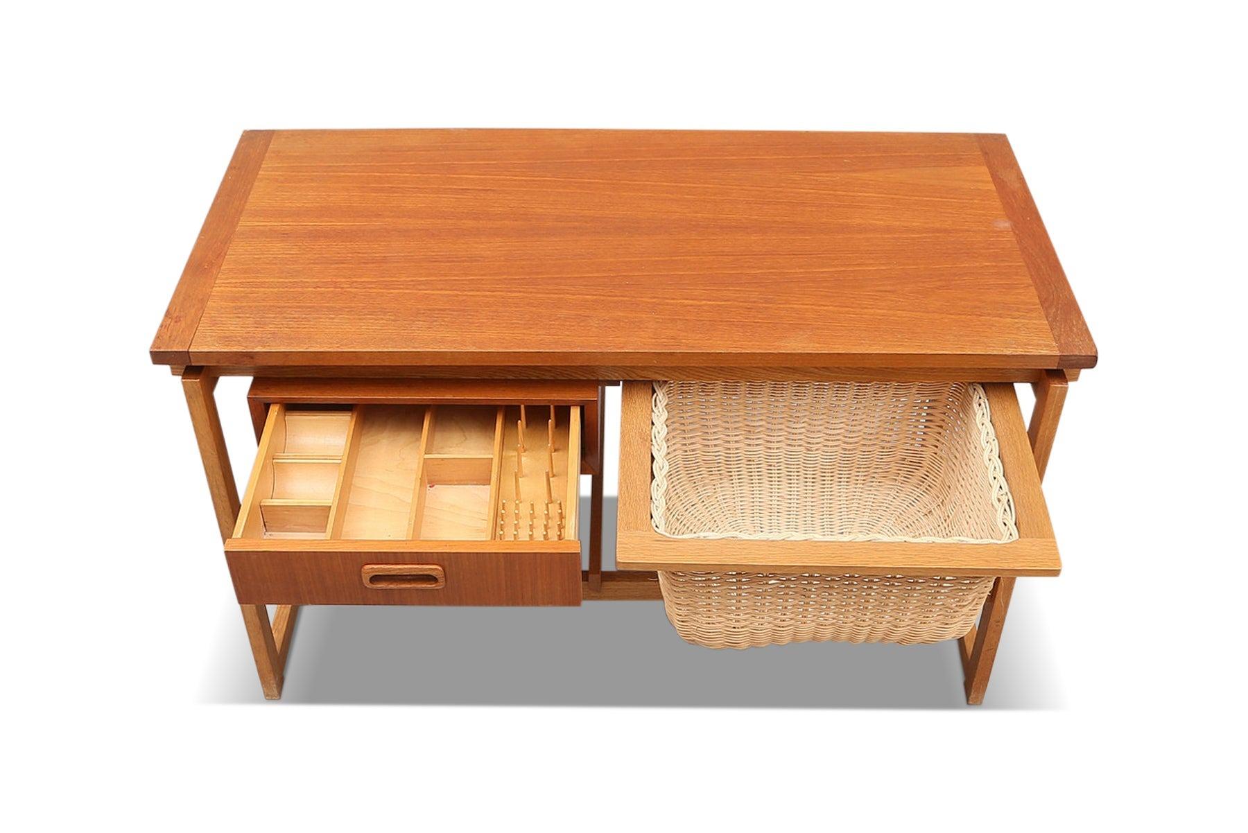 Mid-Century Modern Table basse/table à couture Ikea vintage des années 1960 en teck et chêne en vente