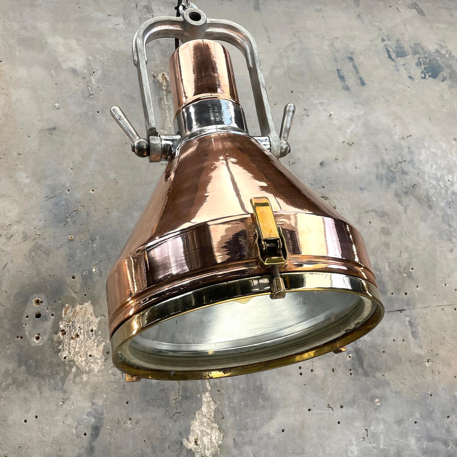 1960s Vintage Industrial Copper and Brass Bridge Lamp LED Ceiling Pendant by VEB 3