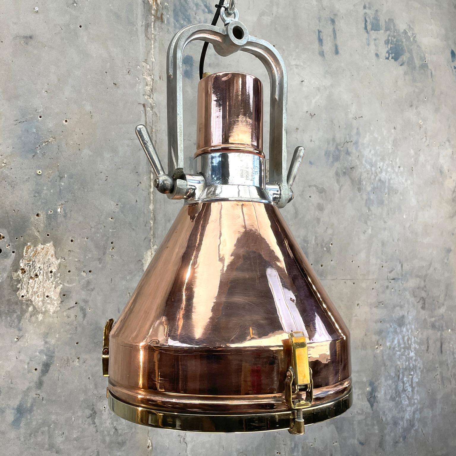 1960s Vintage Industrial Copper and Brass Bridge Lamp LED Ceiling Pendant by VEB 4