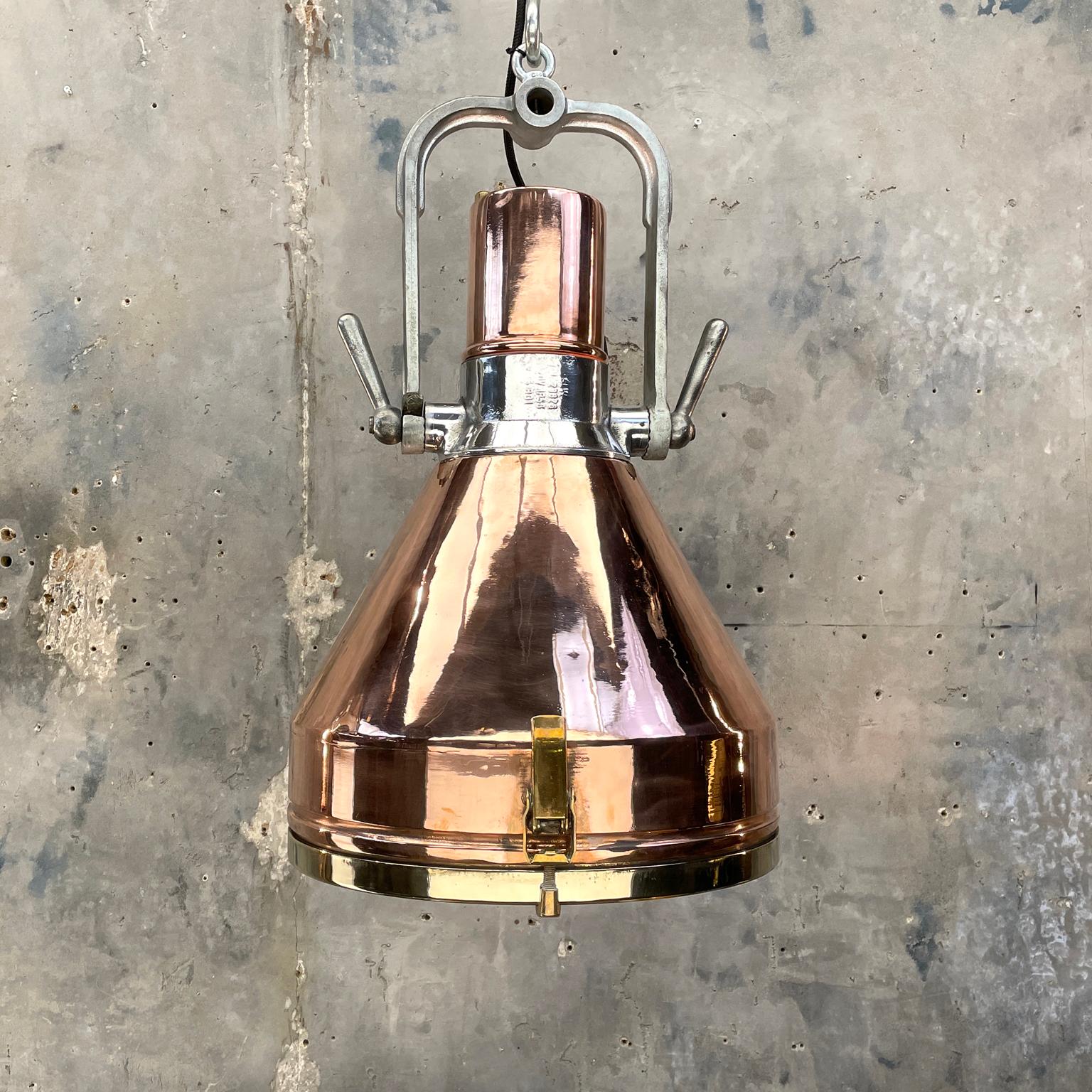 Cast 1960s Vintage Industrial Copper and Brass Bridge Lamp LED Ceiling Pendant by VEB