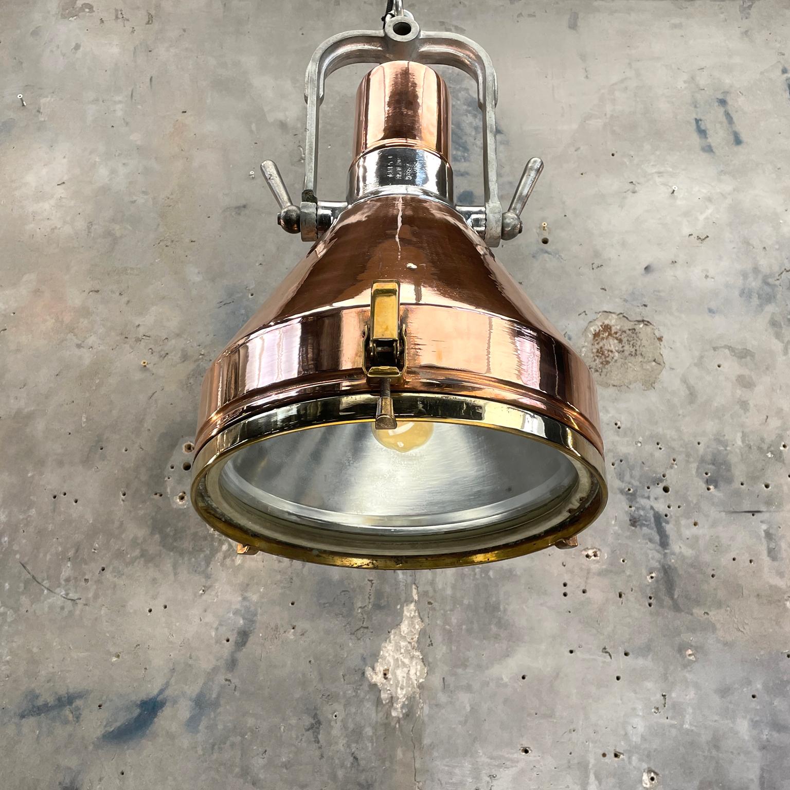1960s Vintage Industrial Copper and Brass Bridge Lamp LED Ceiling Pendant by VEB 2