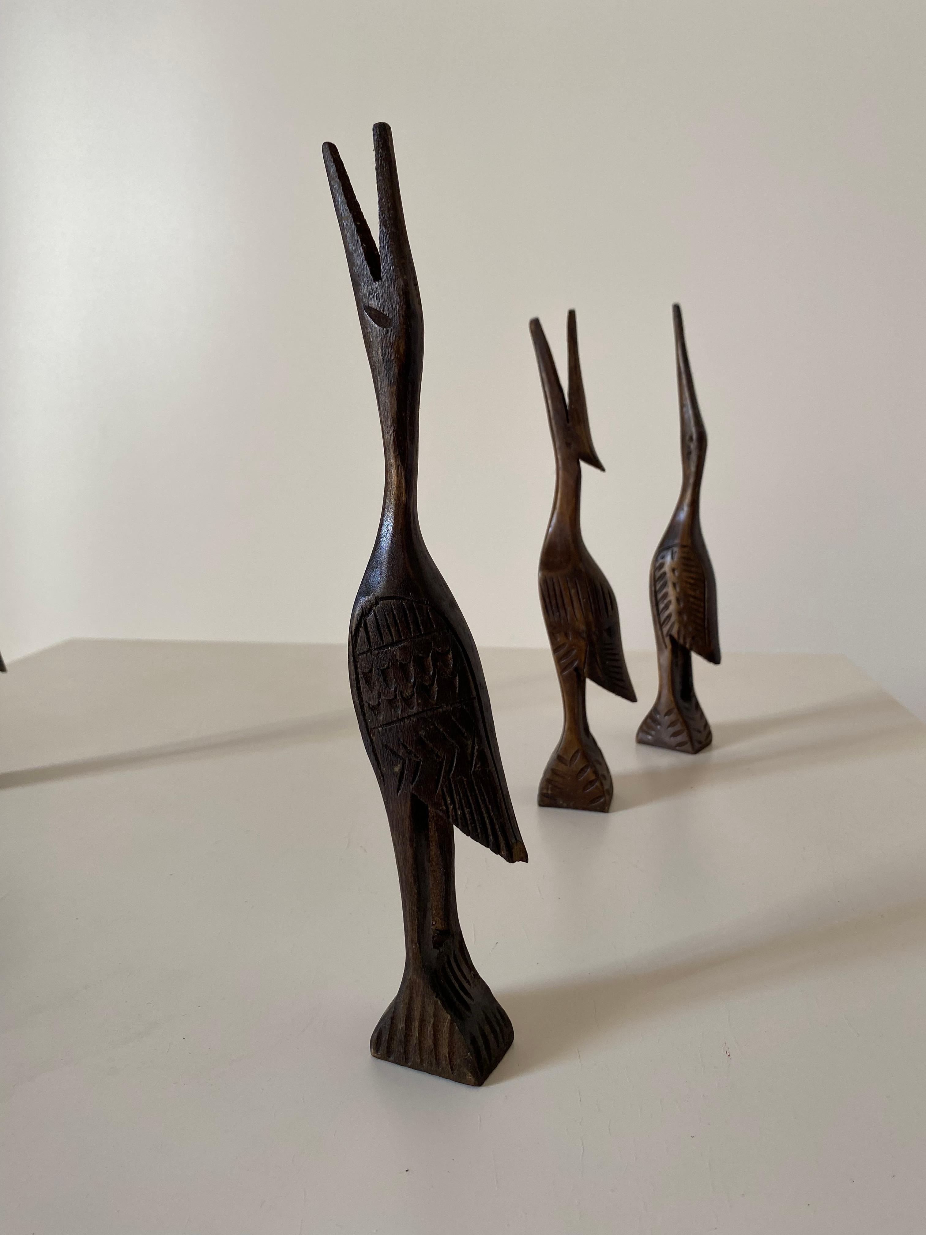 Wood Birds sculptures, set of four, Italy 1960s