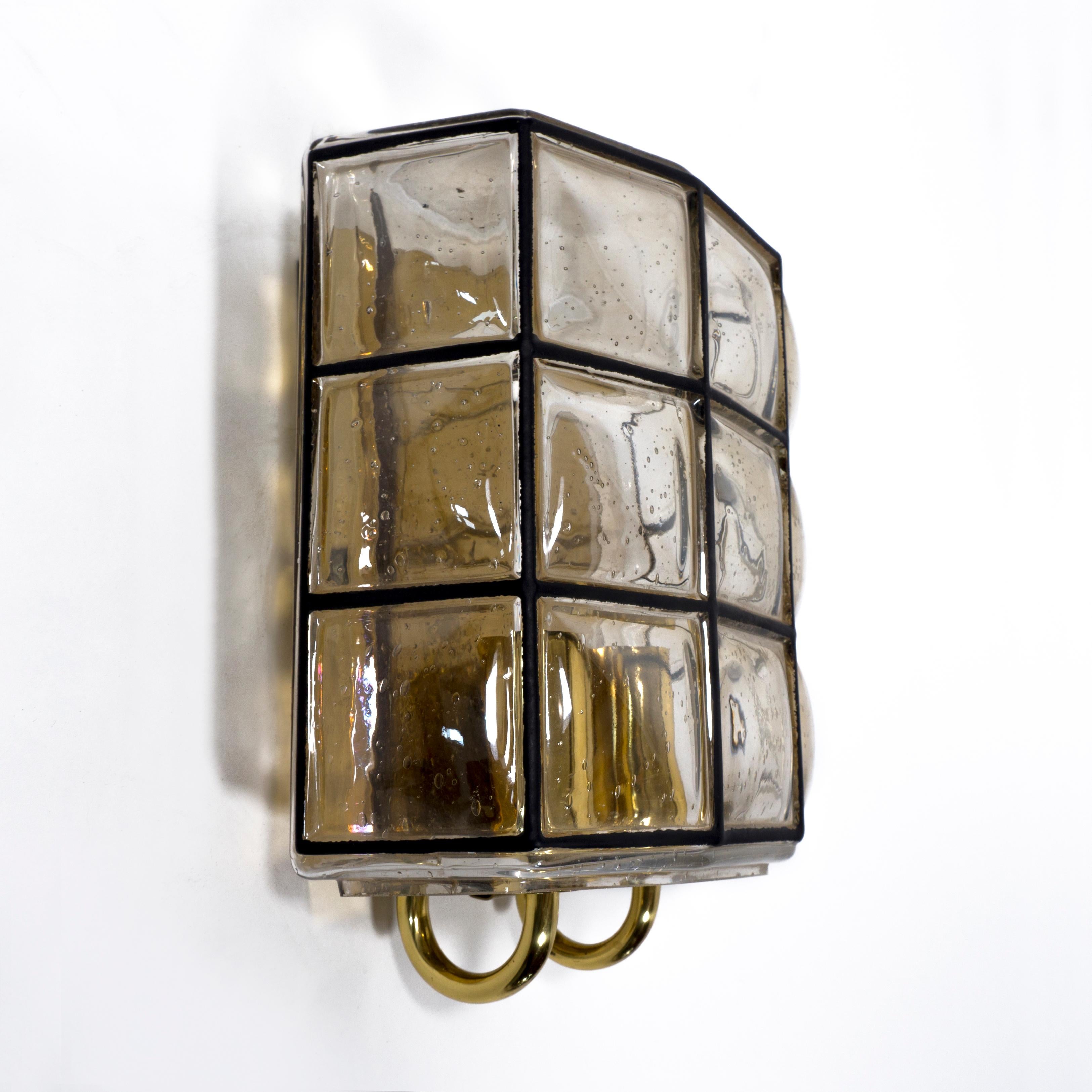  1960s Vintage Iron Bubble Glass Double Socket Wall Light by Limburg, Germany In Good Condition For Sale In Regensburg, DE