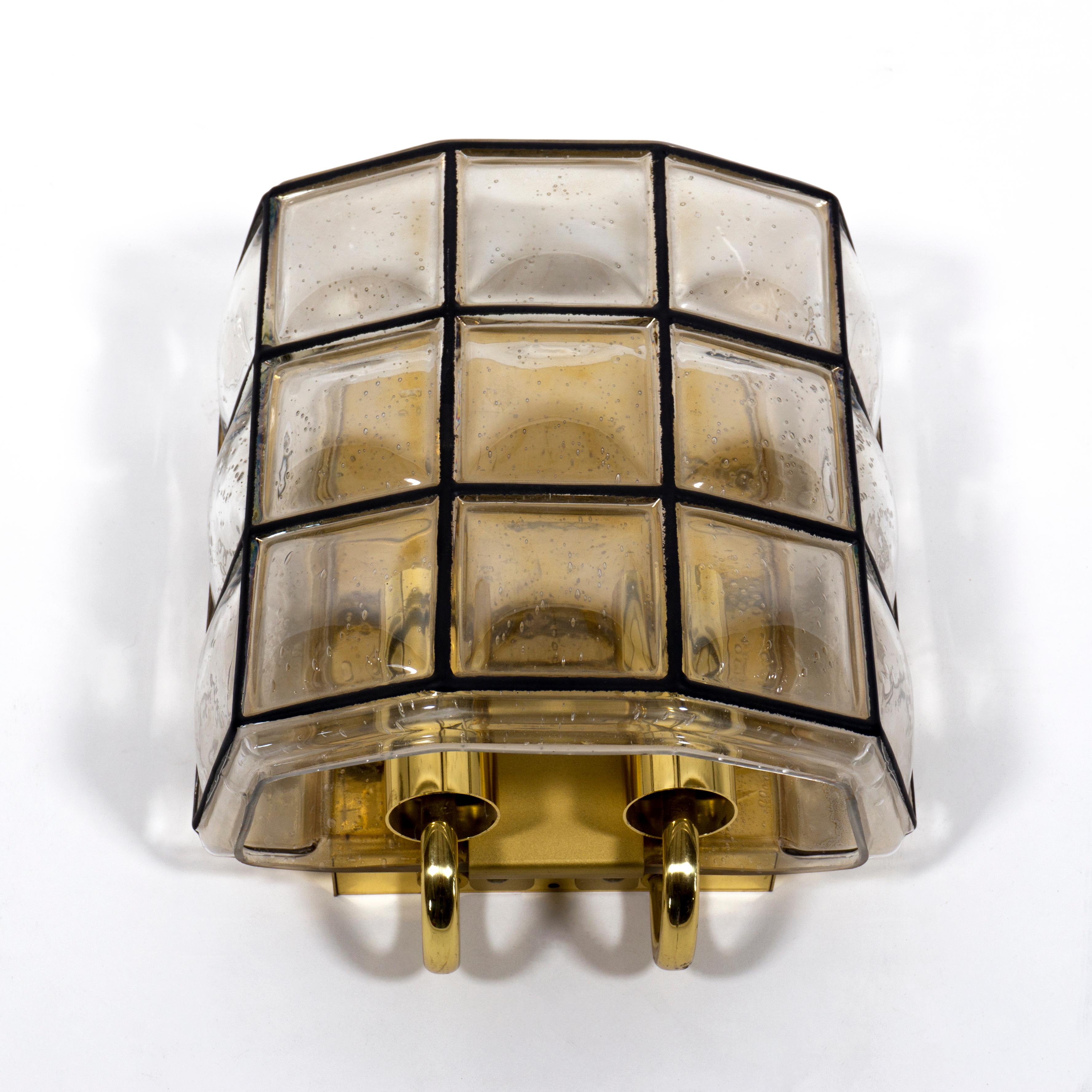 Mid-20th Century  1960s Vintage Iron Bubble Glass Double Socket Wall Light by Limburg, Germany For Sale