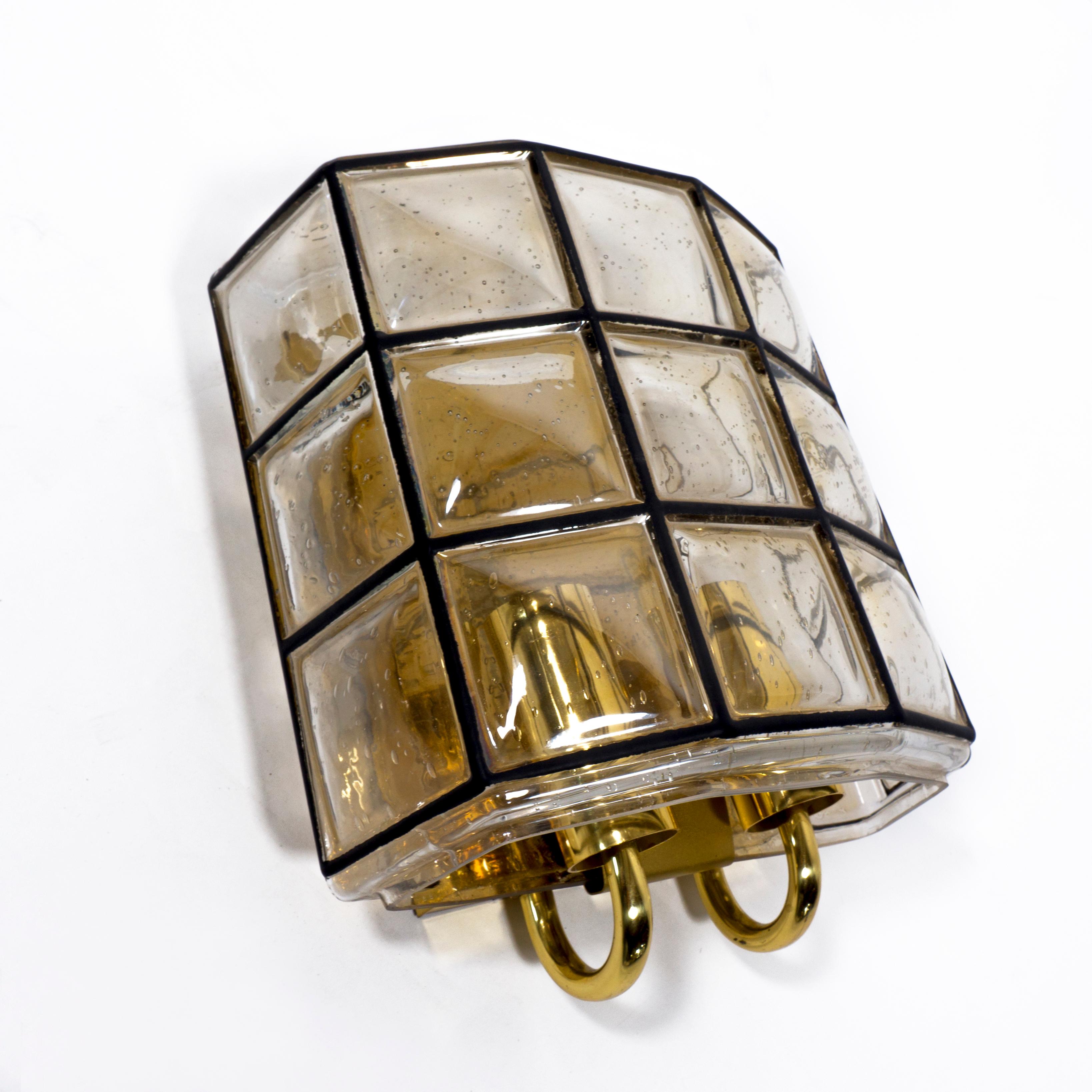  1960s Vintage Iron Bubble Glass Double Socket Wall Light by Limburg, Germany For Sale 1