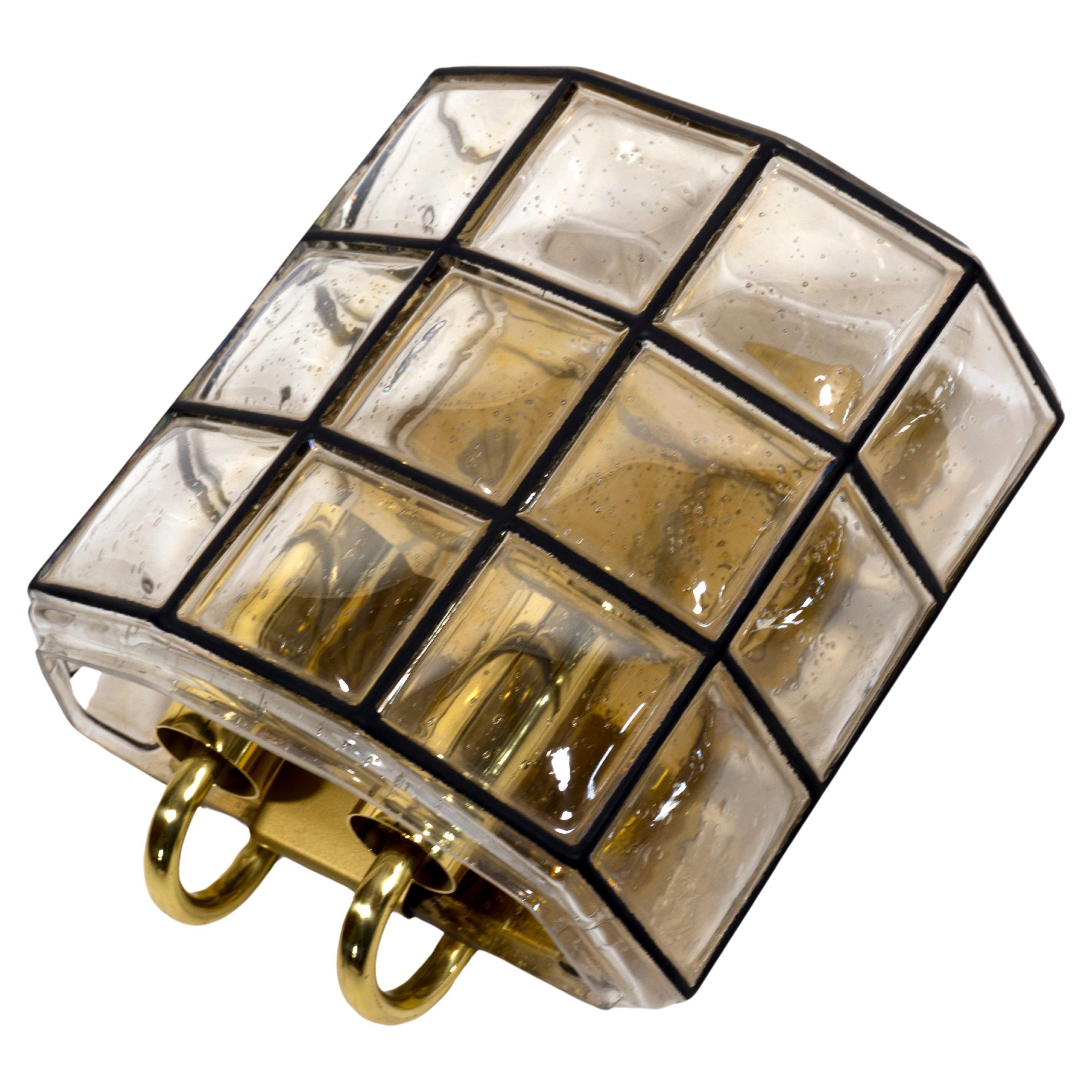  1960s Vintage Iron Bubble Glass Double Socket Wall Light by Limburg, Germany For Sale