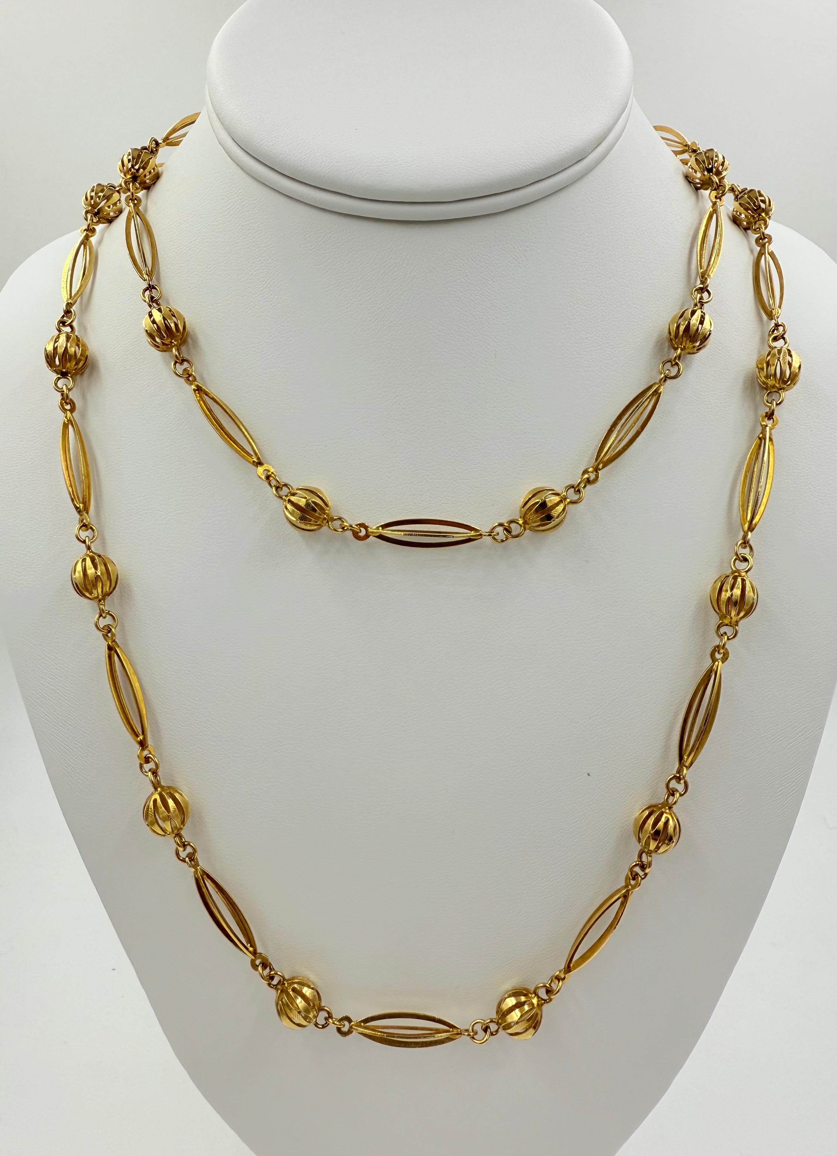 1960 Vintage italiano 39 pollici Collana in oro giallo 18k in vendita 2