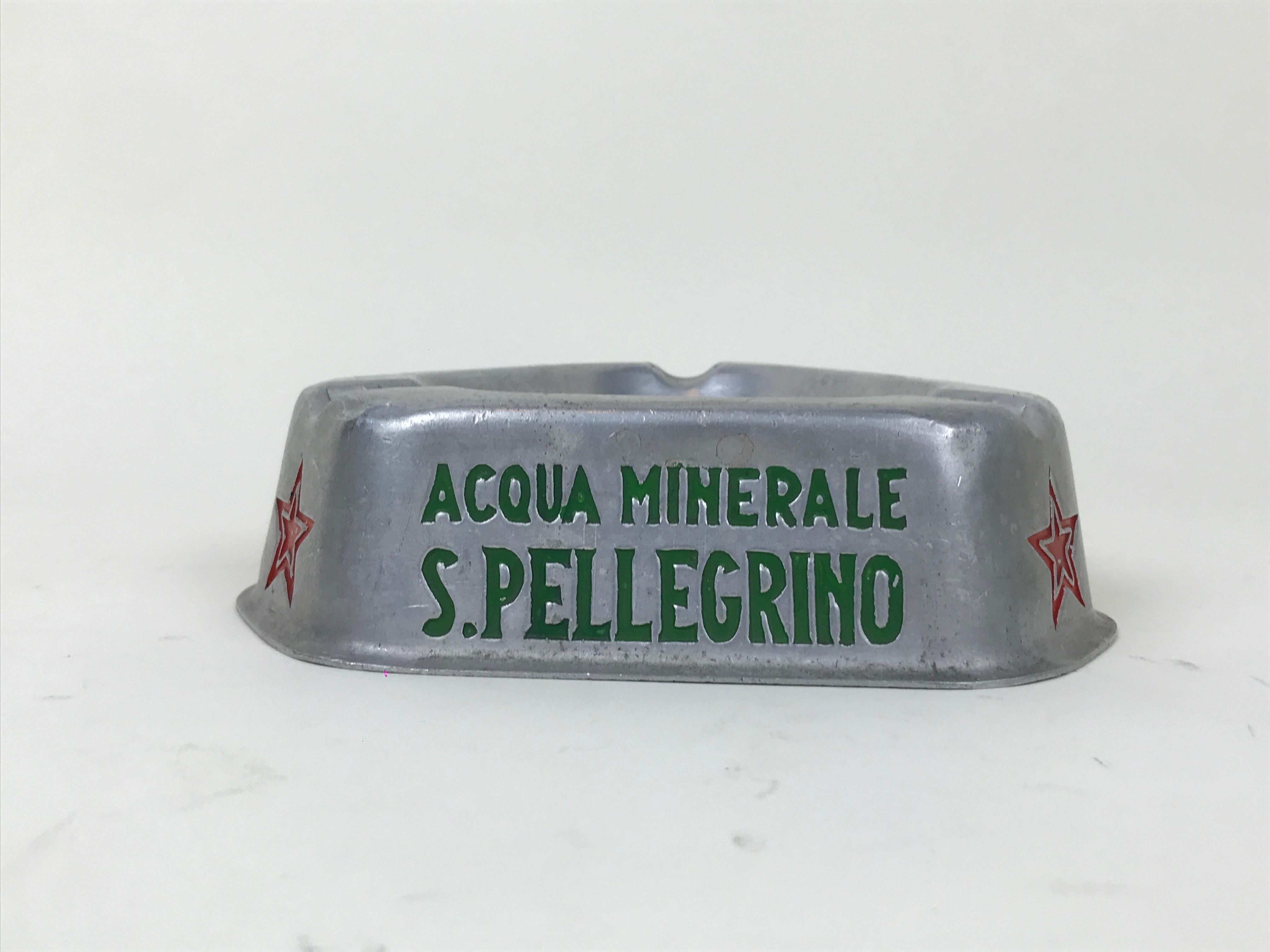 Mid-20th Century 1960s Vintage Italian Advertising San Pellegrino Triangular Aluminum Ashtray For Sale