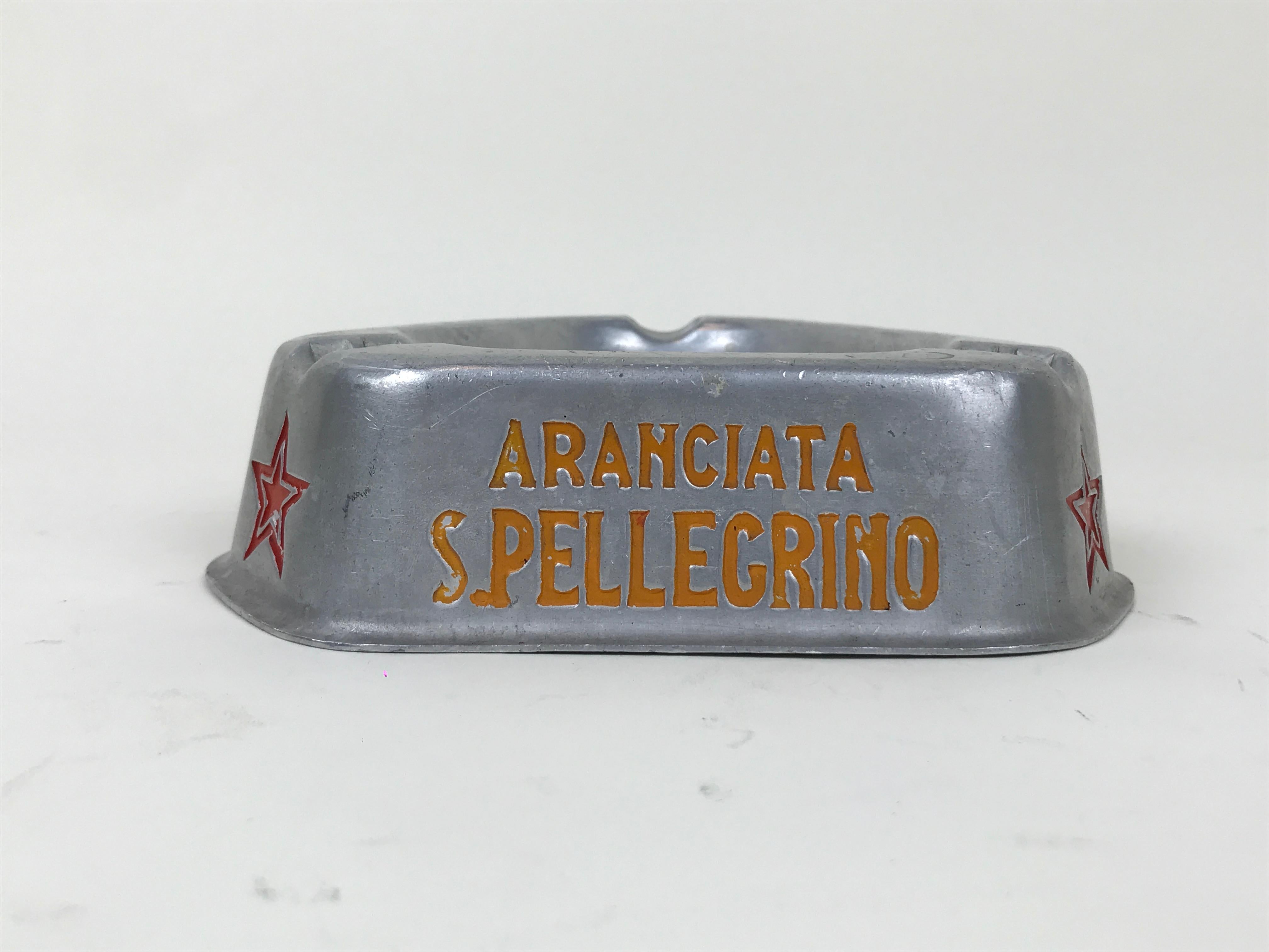 1960s Vintage Italian Advertising San Pellegrino Triangular Aluminum Ashtray For Sale 2