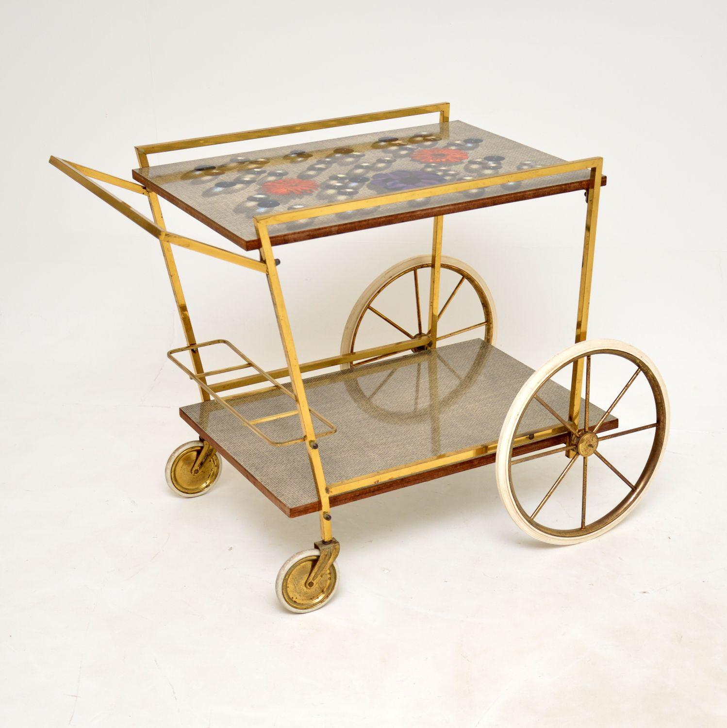 Mid-20th Century 1960's Vintage Italian Brass Drinks Trolley For Sale