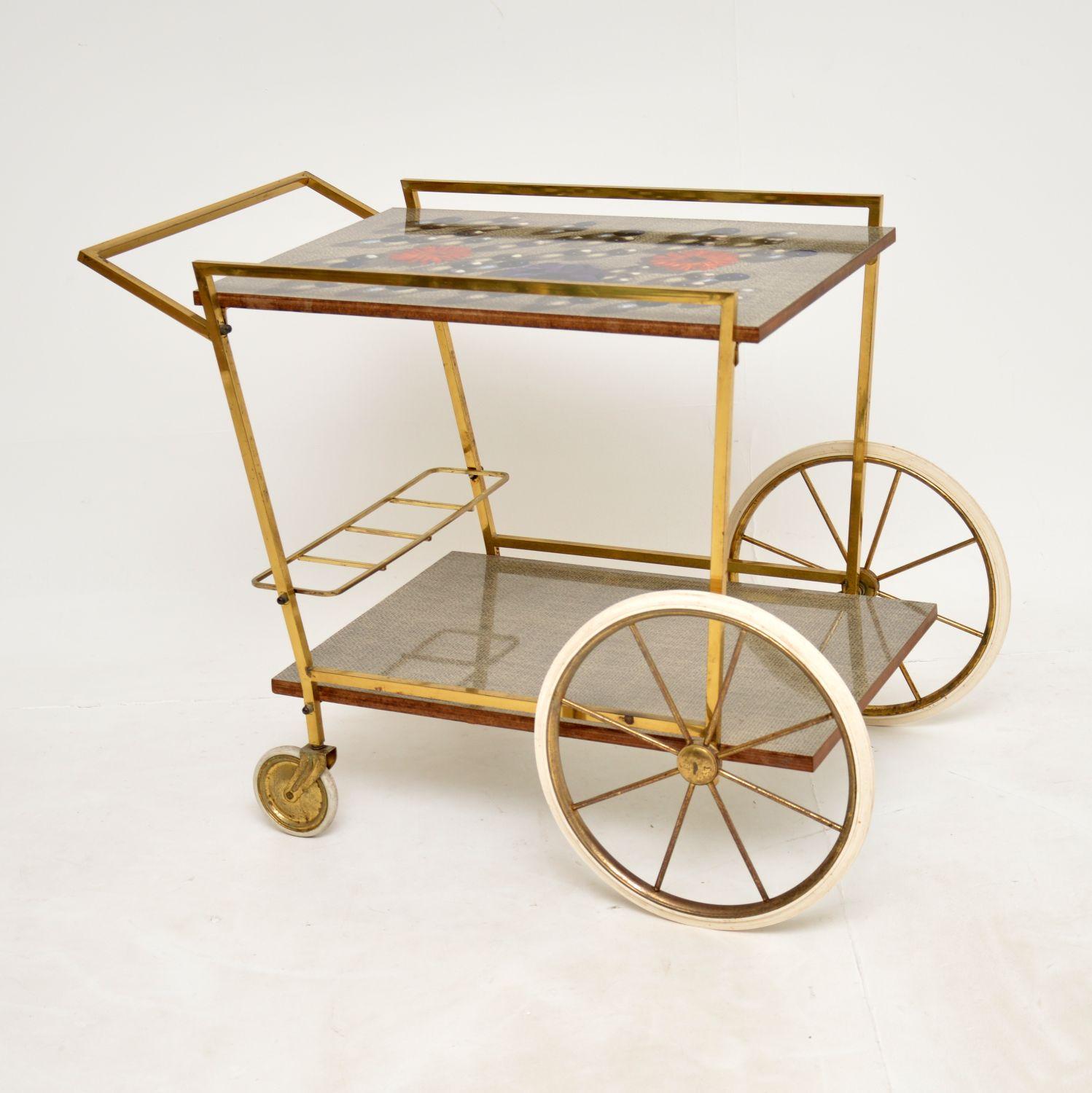 Mid-20th Century 1960's Vintage Italian Brass Drinks Trolley For Sale