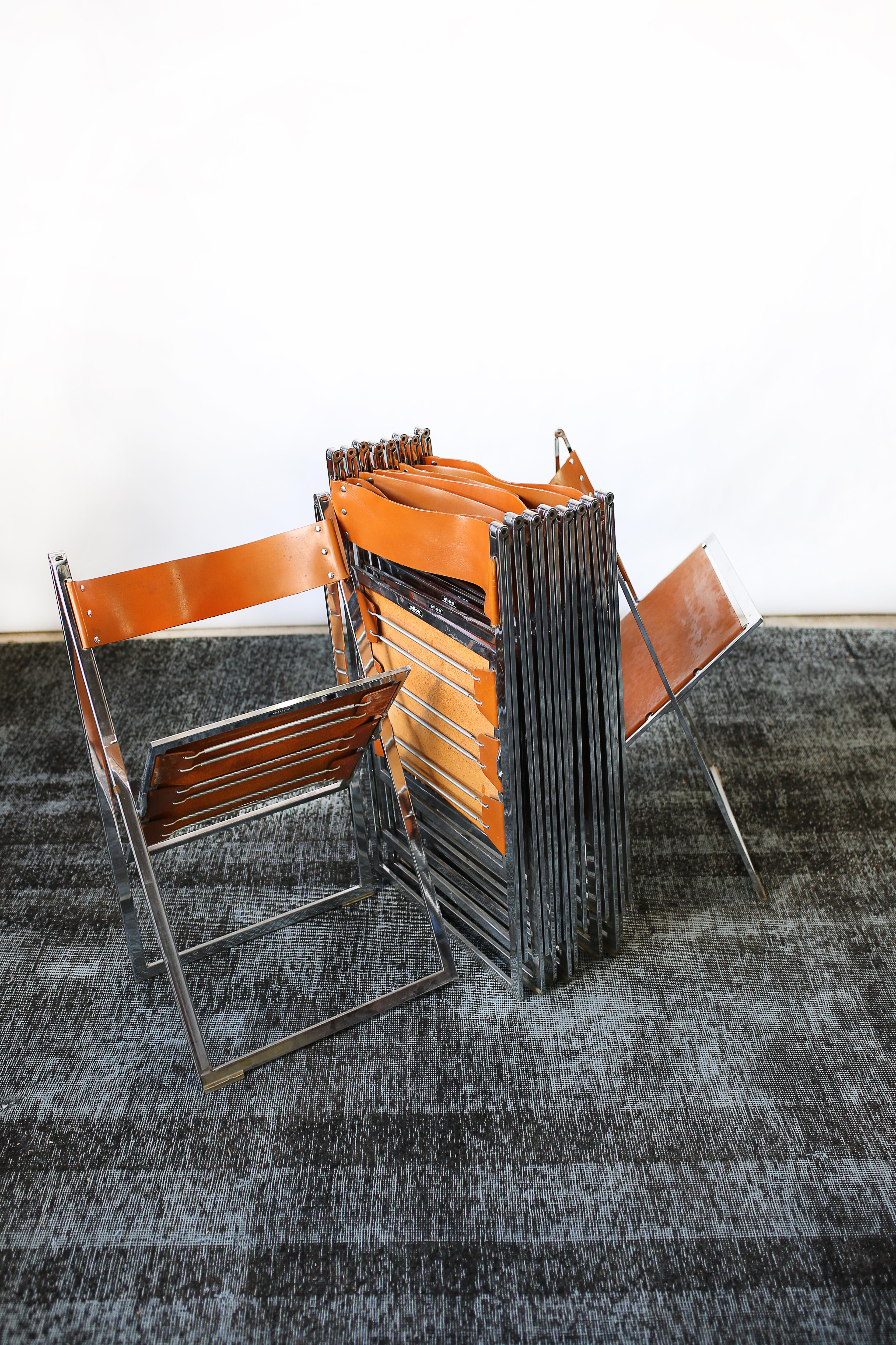 Vintage 1960s Italian Set of Six Chrome and Leather Folding Chairs by Elios 7
