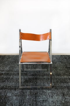 Vintage 1960s Italian Set of Six Chrome and Leather Folding Chairs by Elios