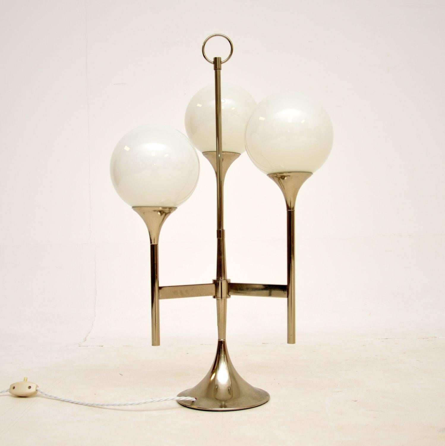 Mid-Century Modern 1960s Vintage Italian Chrome & Glass Table Lamp