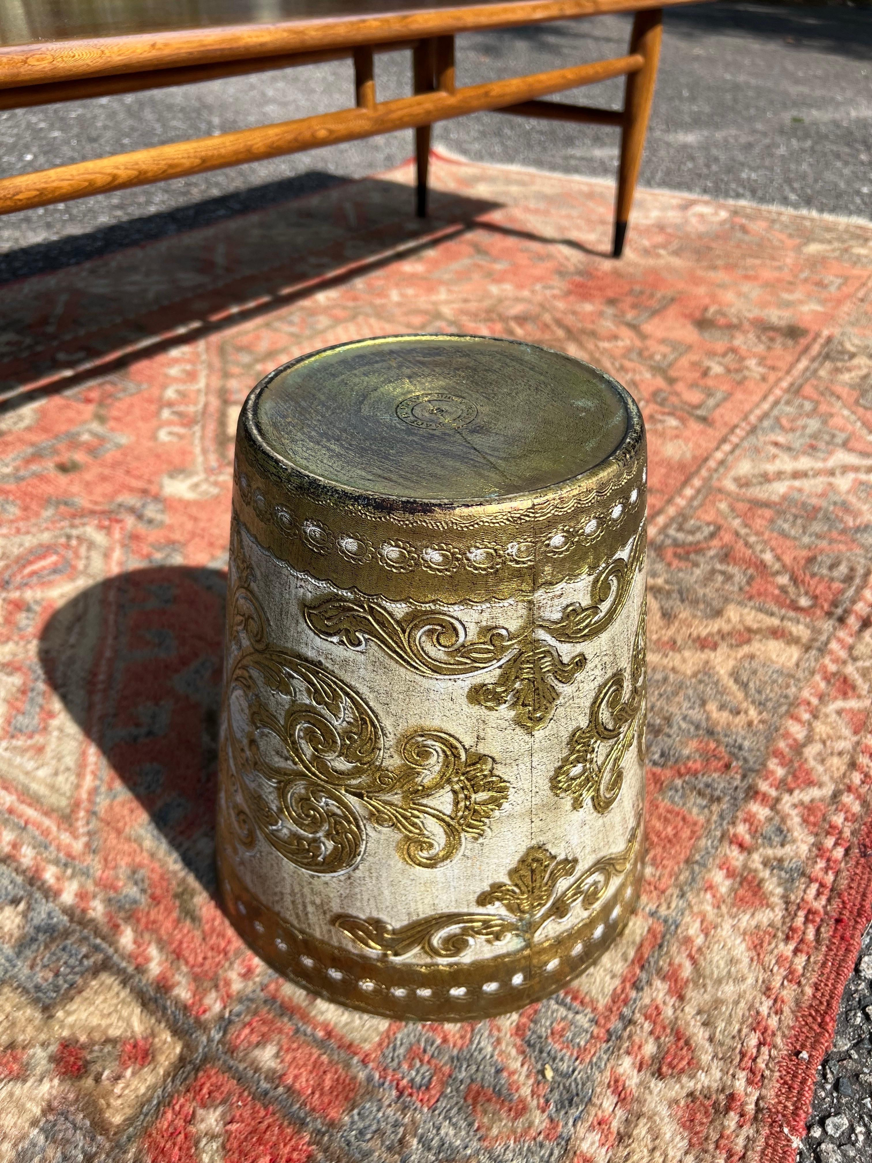 1960s Vintage Italian Florentine Gold and Cream Wastebasket 1