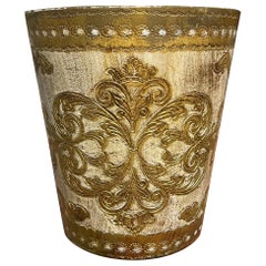 Papelera vintage italiana de los años 60 en oro y crema