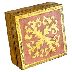 1960s Vintage Italian Florentine Square Giltwood Box with Floral Design