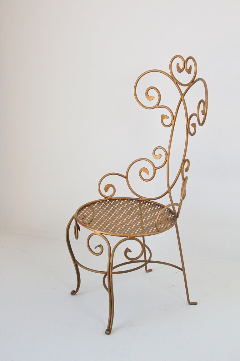 Hollywood Regency Vintage Italian Gilt, Wrought Iron Vanity Chair