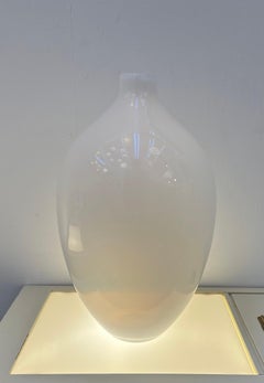 1960s Vintage Italian Milky-White Opalescent Handblown Glass Oviod Form Vase