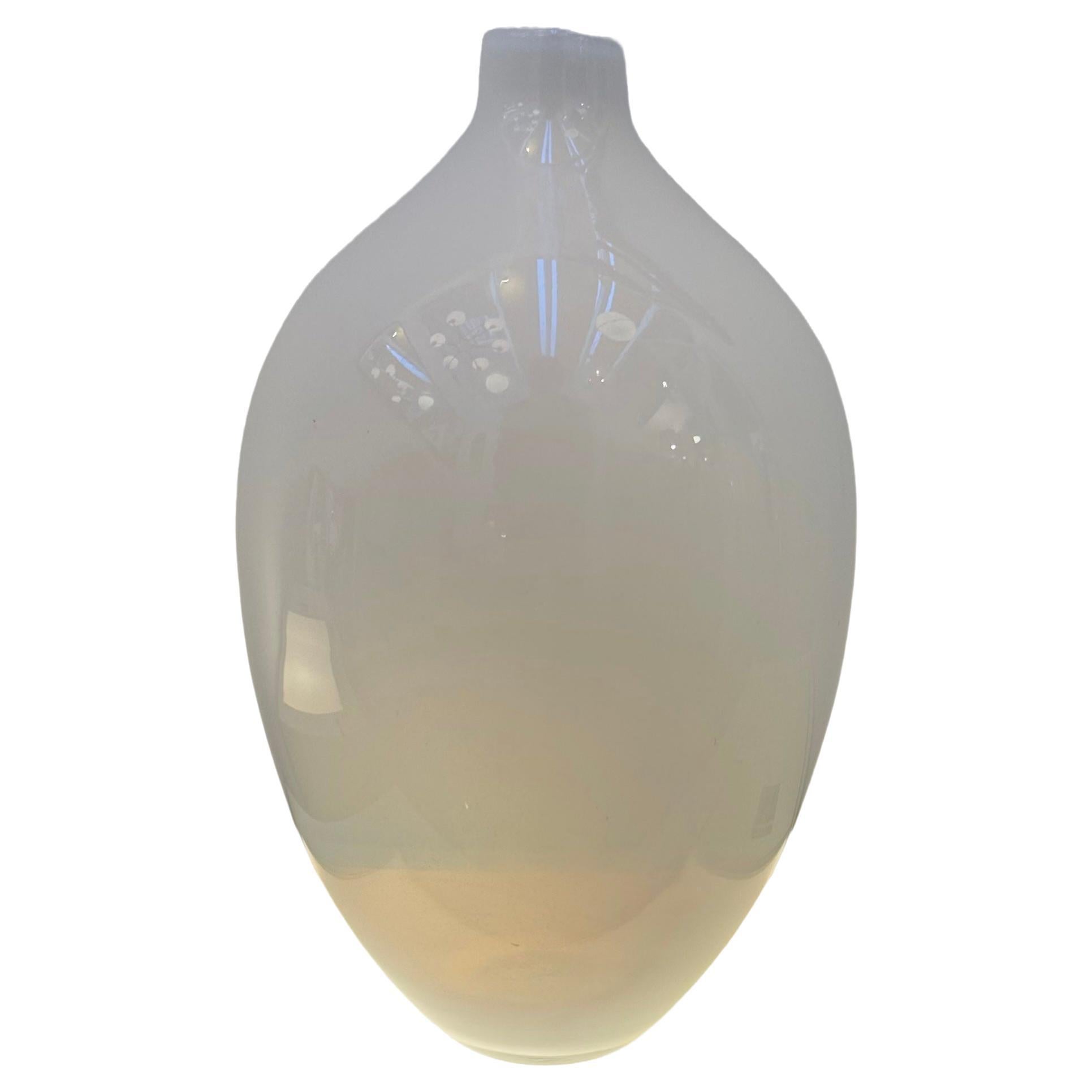 1960s Vintage Italian Milky-White Opalescent Handblown Glass Oviod Form Vase
