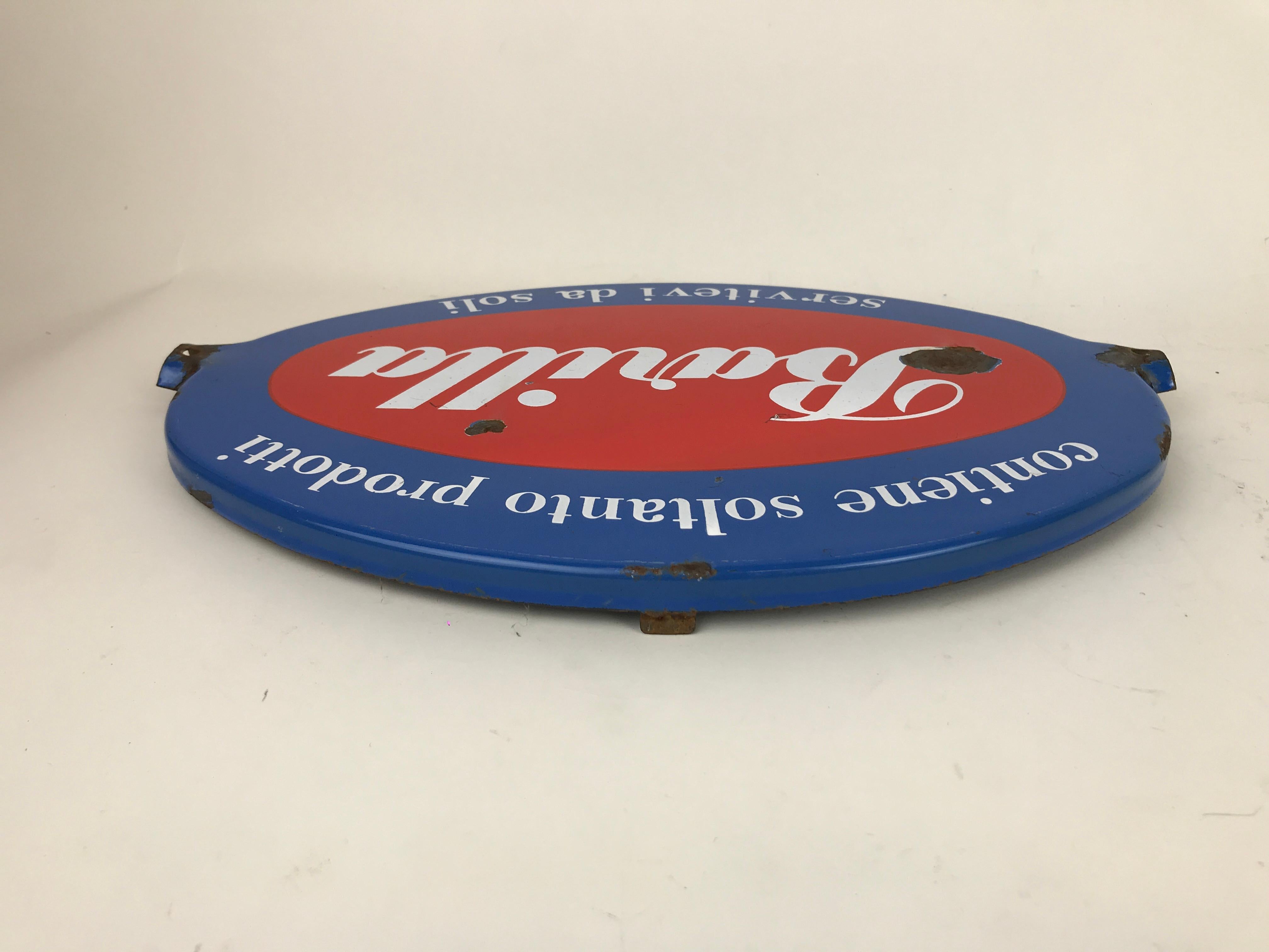 1960s Vintage Italian Oval Barilla Metal Enamel Advertising Sign For Sale 4